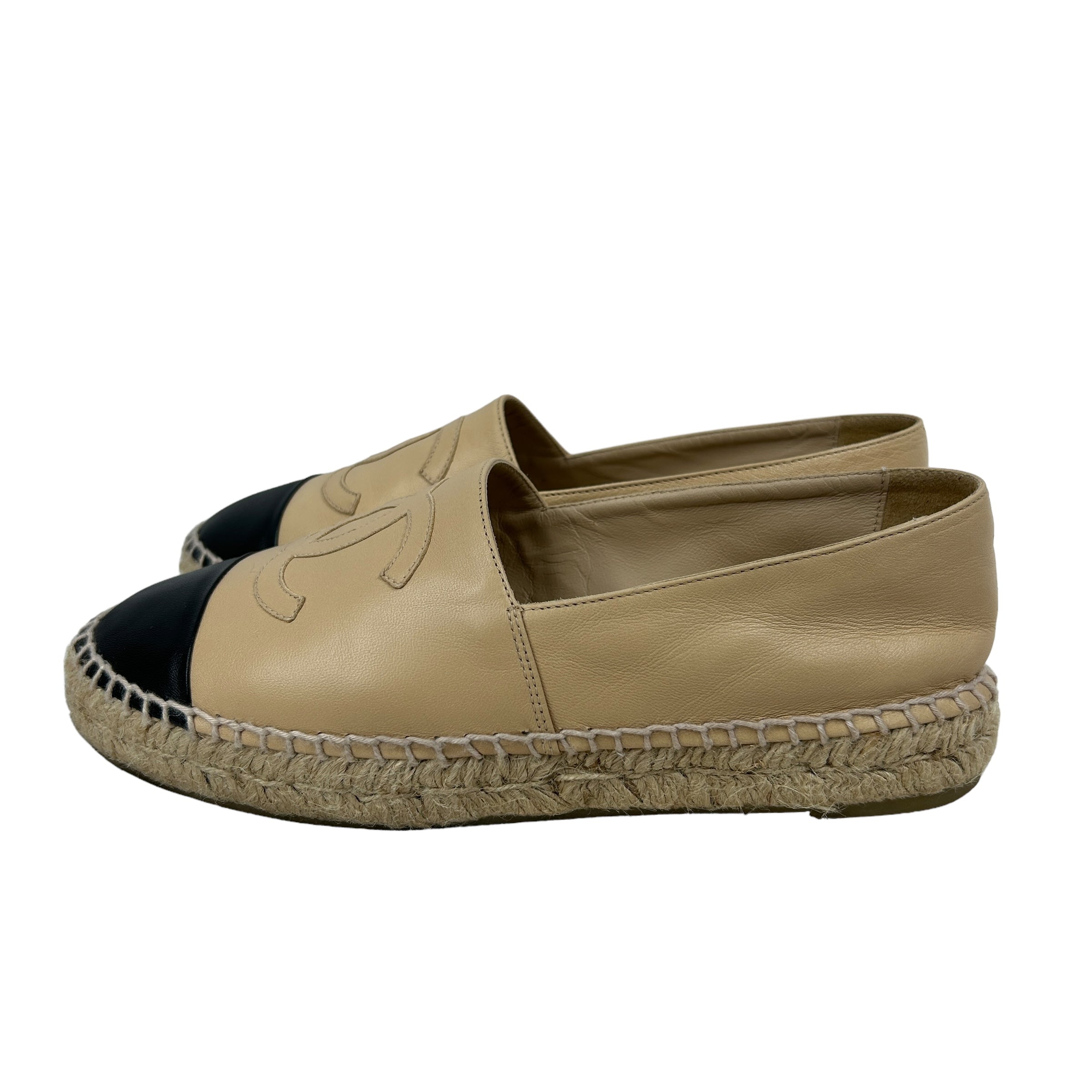 Two Tone Nude/Black Calfskin Leather Espadrilles