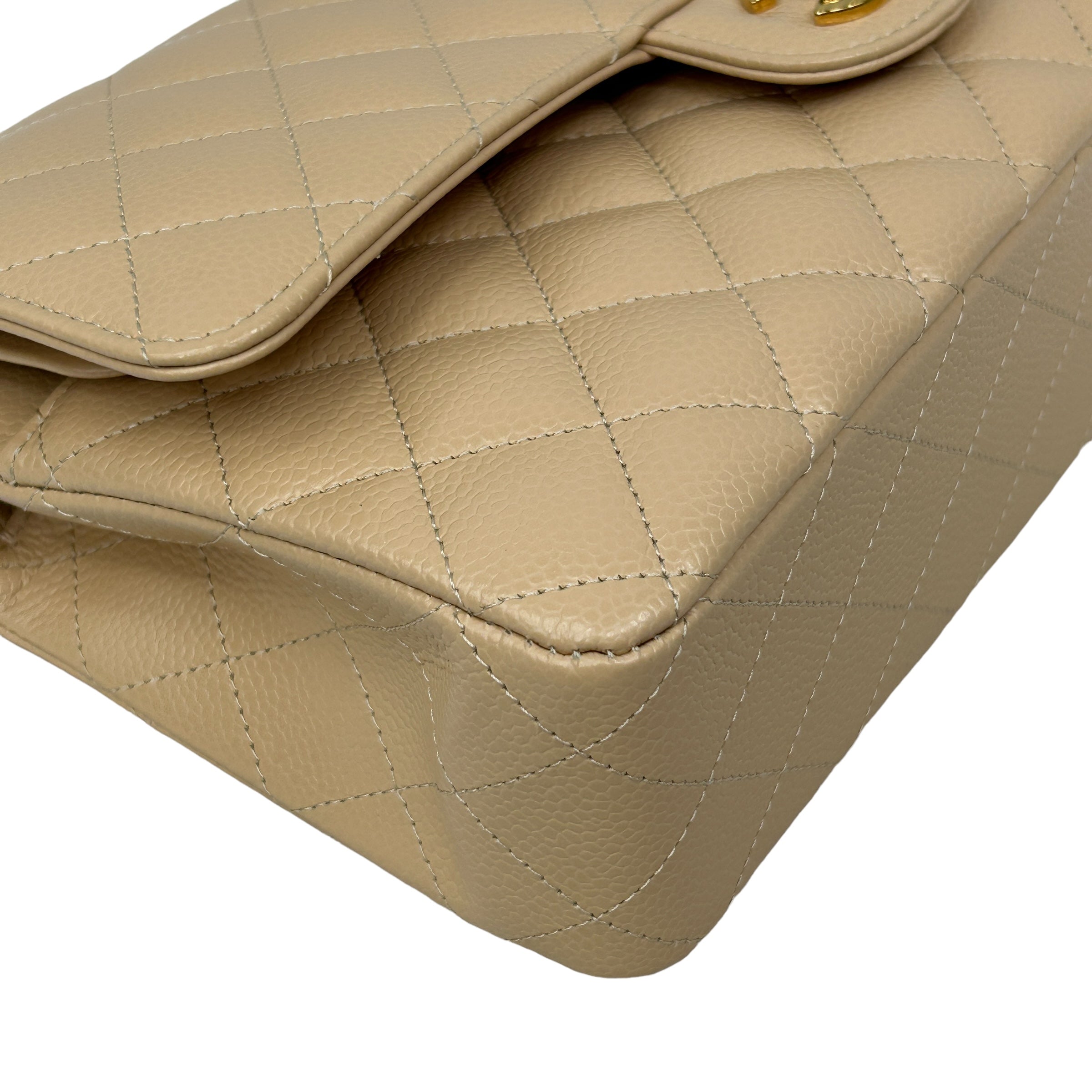 Caviar Beige Clair Medium Double Flap Classic W/GHW