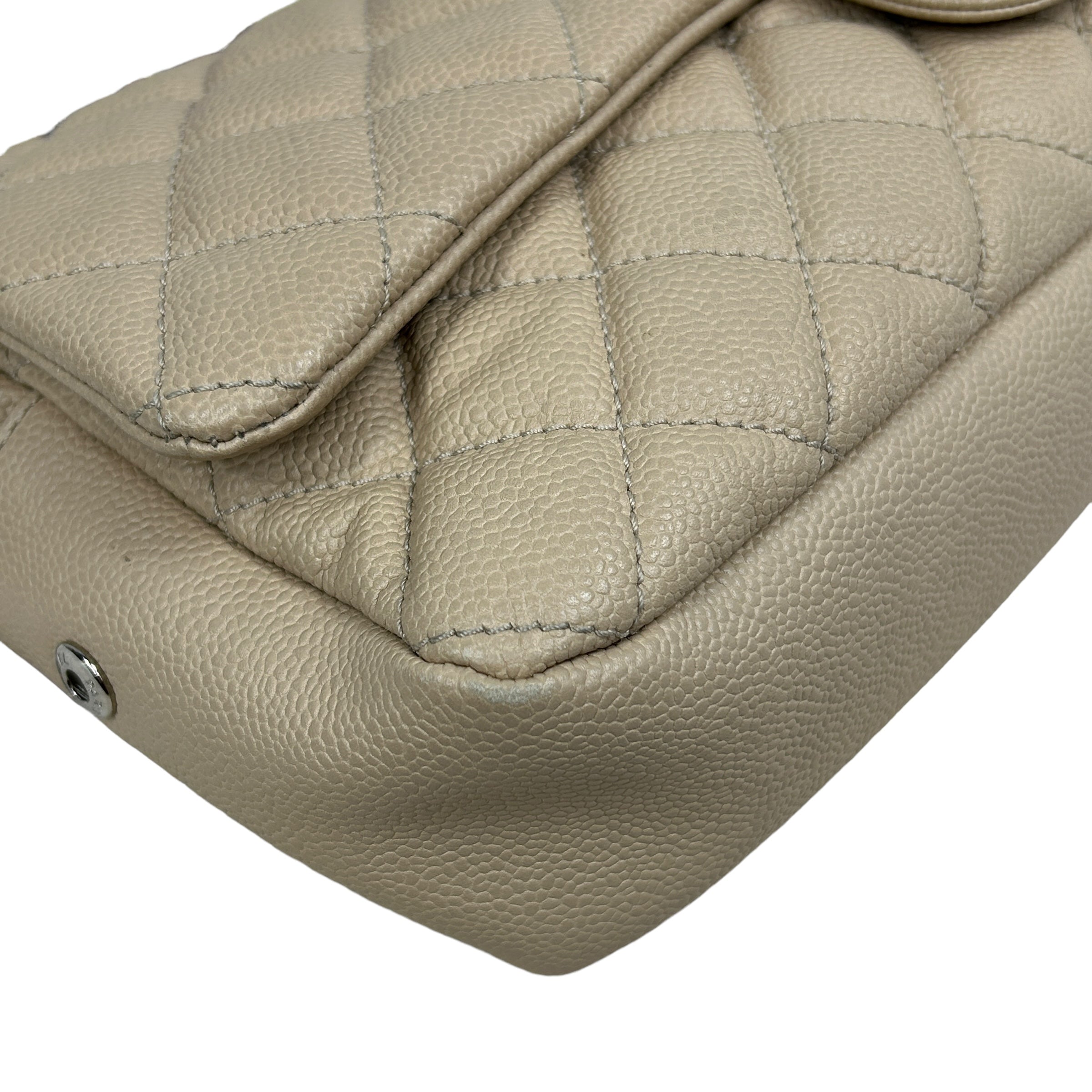 Beige Caviar Quilted Jumbo Classic Easy Flap Bag w/SHW