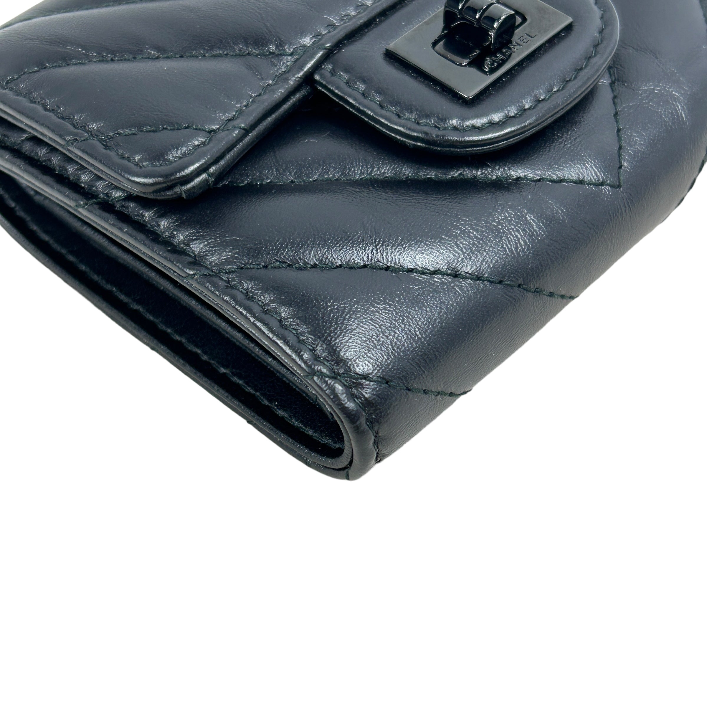 2.55 Black Aged Calfskin Chevron Reissue Trifold Compact Wallet w/SBHW