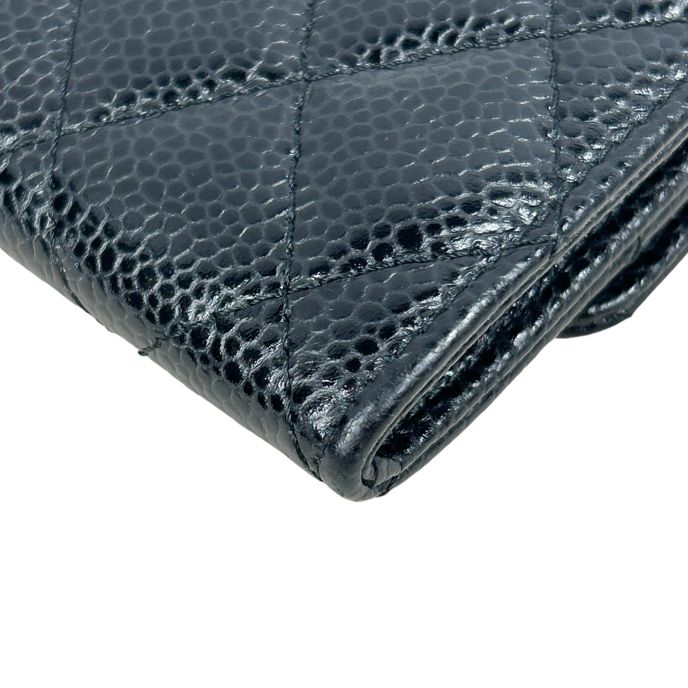 Black Caviar Quilted Card Case Wallet W/GHW