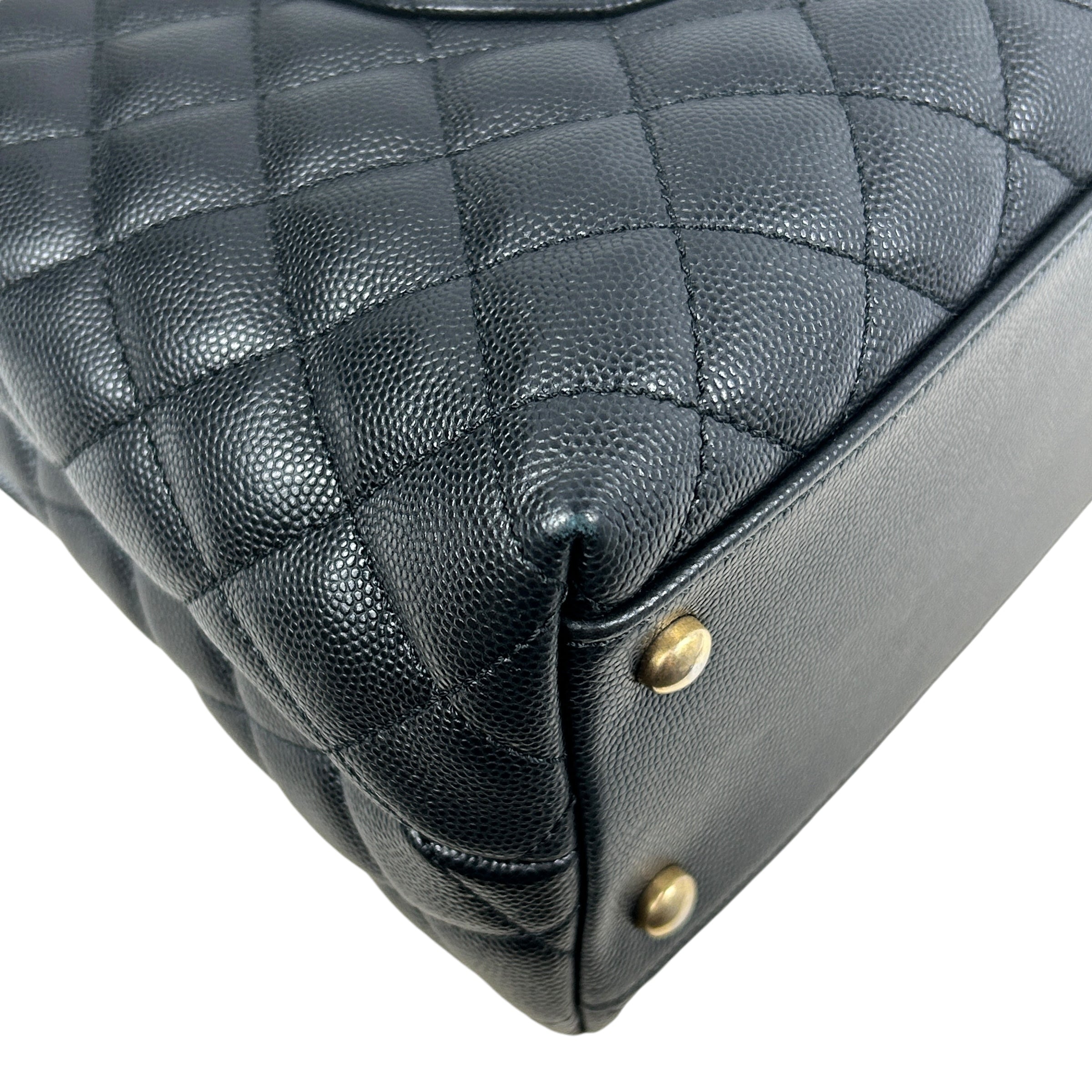 Black Caviar Quilted Coco Top Lizard Handle Large Bag w/AGHW