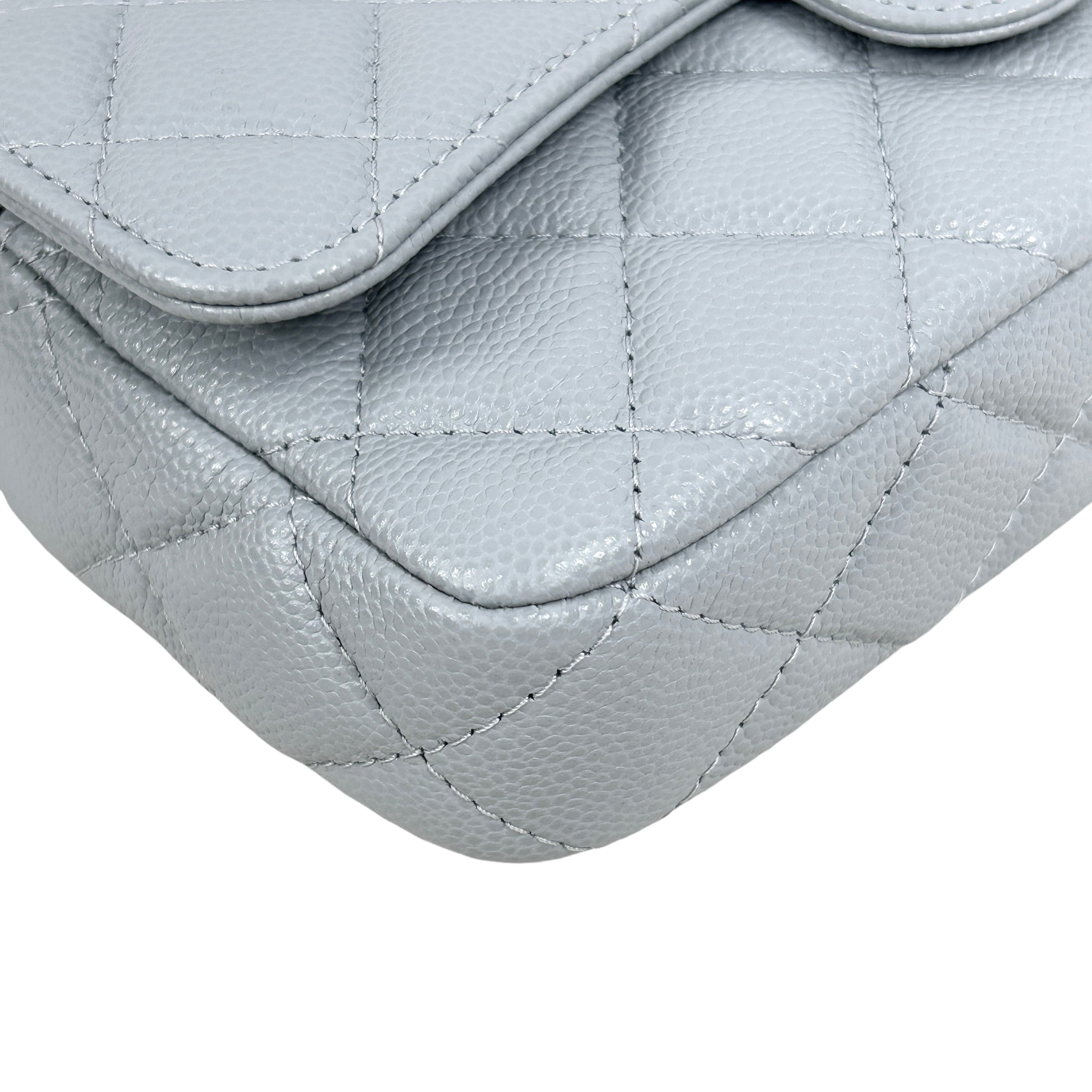 Caviar Quilted Light Grey Wallet/ Phone Holder on Chain w/LGHW