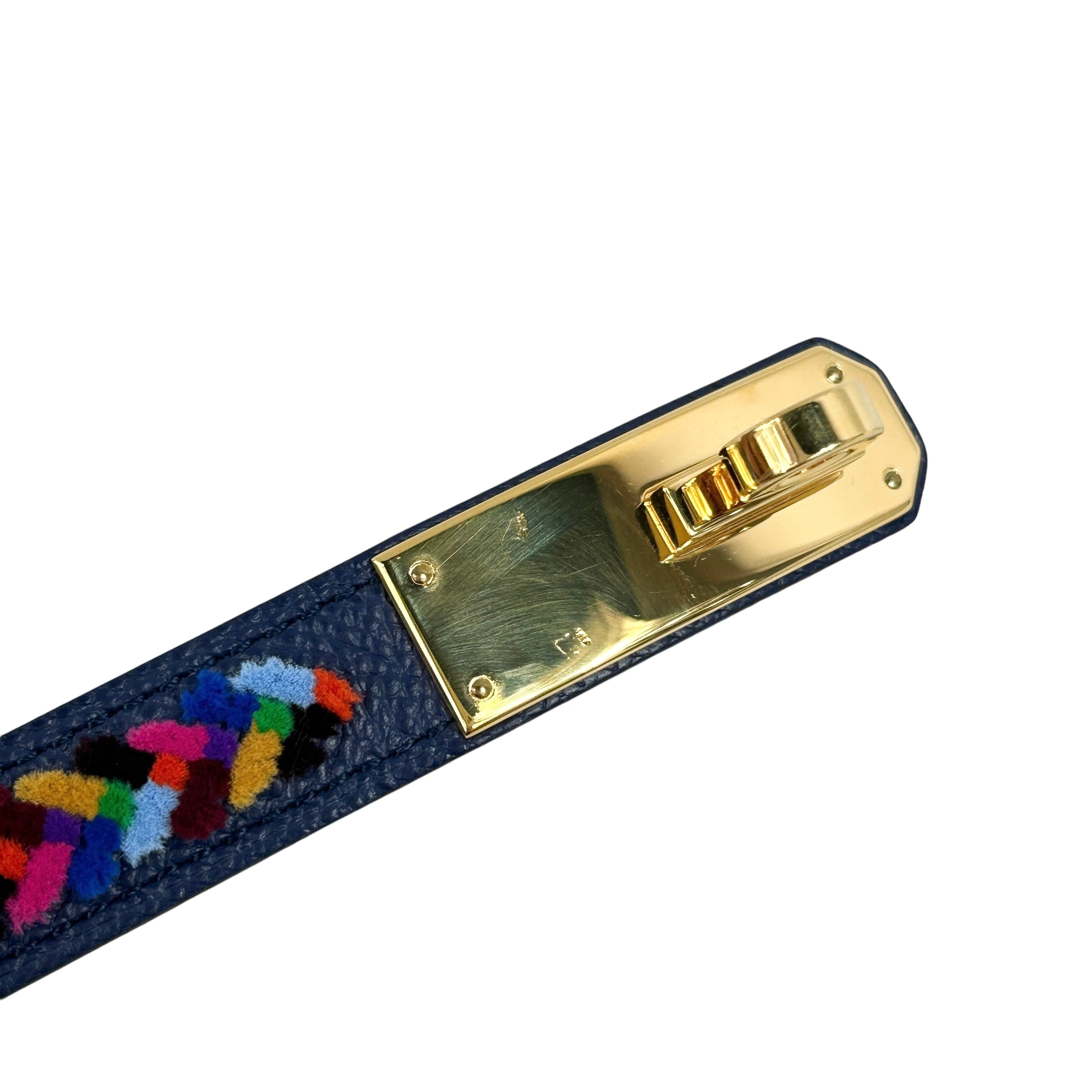 Navy Epsom w/Multi Coloured Velvet 18 PM Belt w/GHW