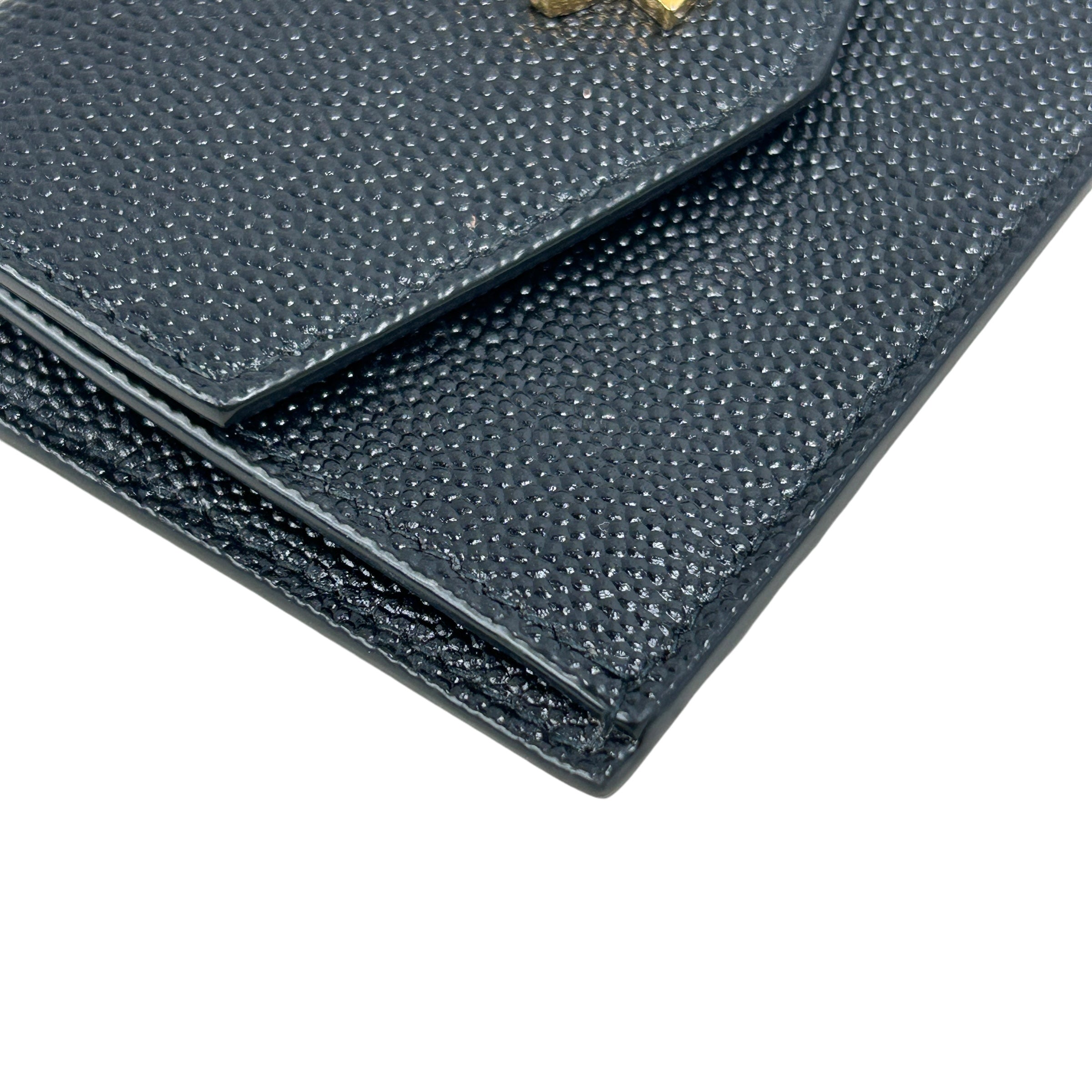 YSL Grained Black Leather Uptown Card Holder w/GHW