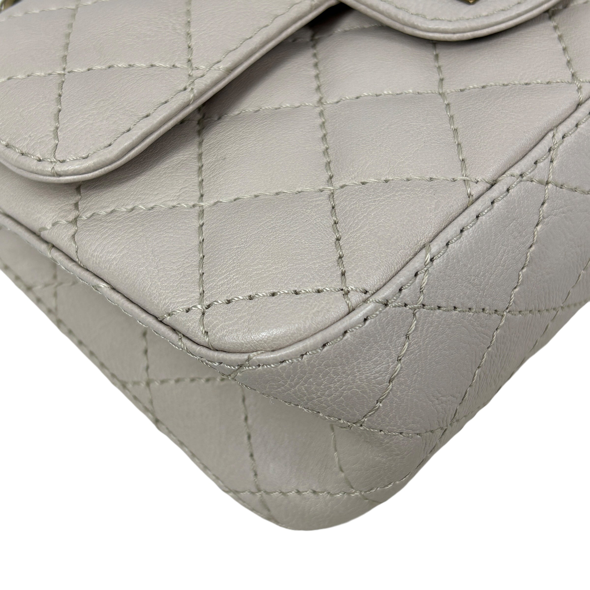 Quilted Nude Calfskin Leather Mini Reissue 2.55 Double Flap  w/AGHW