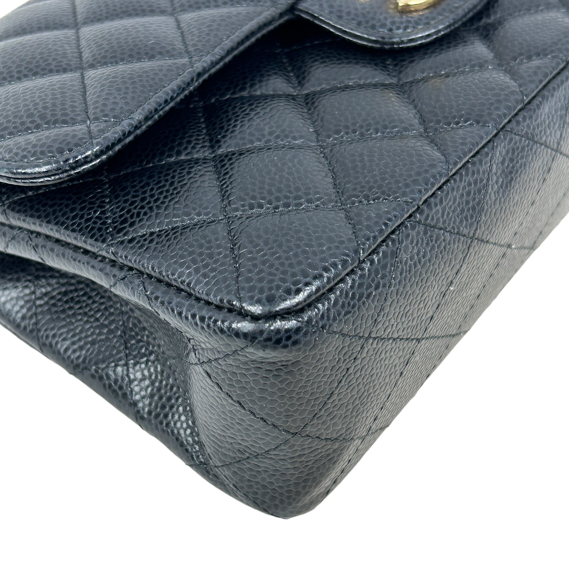 Black Caviar Quilted Small Double Flap Classic Flap w/GHW