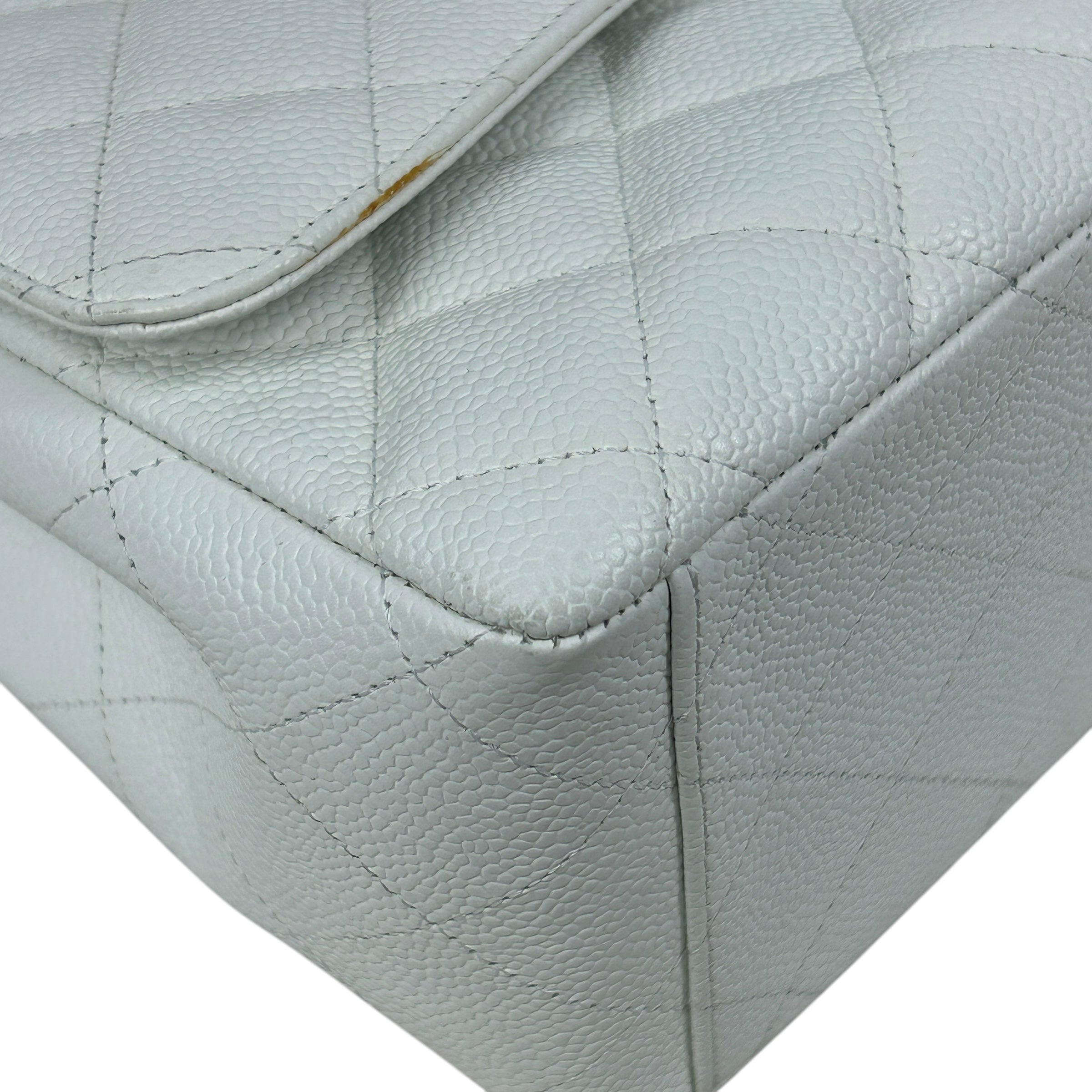 White Caviar Quilted Maxi Single Flap Classic Bag w/SHW