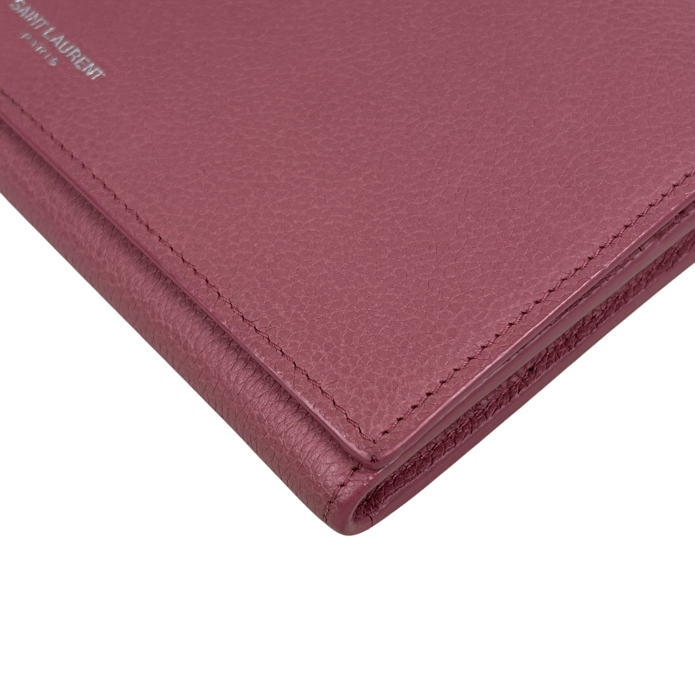 Pink Grained Calfskin Leather Long Wallet w/SHW