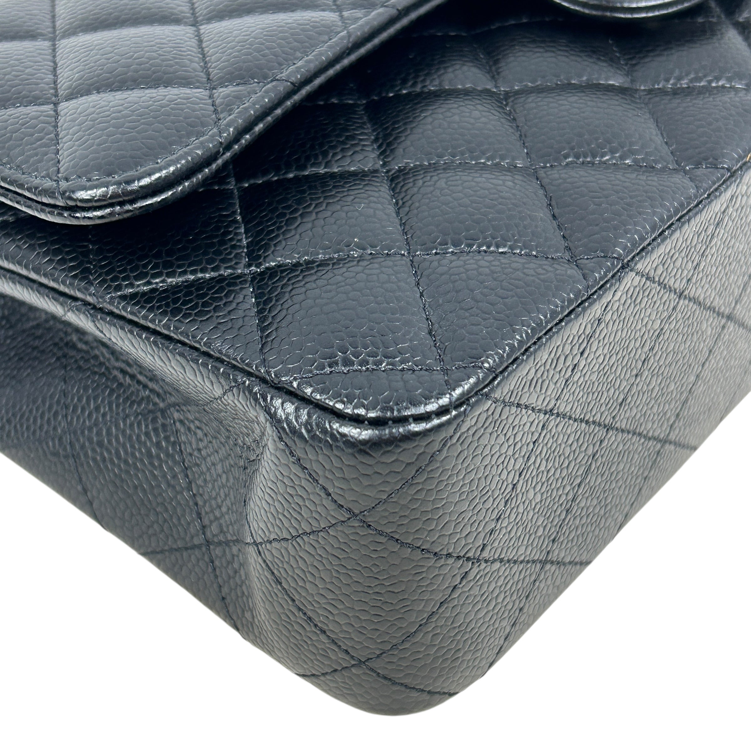 Black Quilted Caviar Medium Classics Double Flap w/SHW