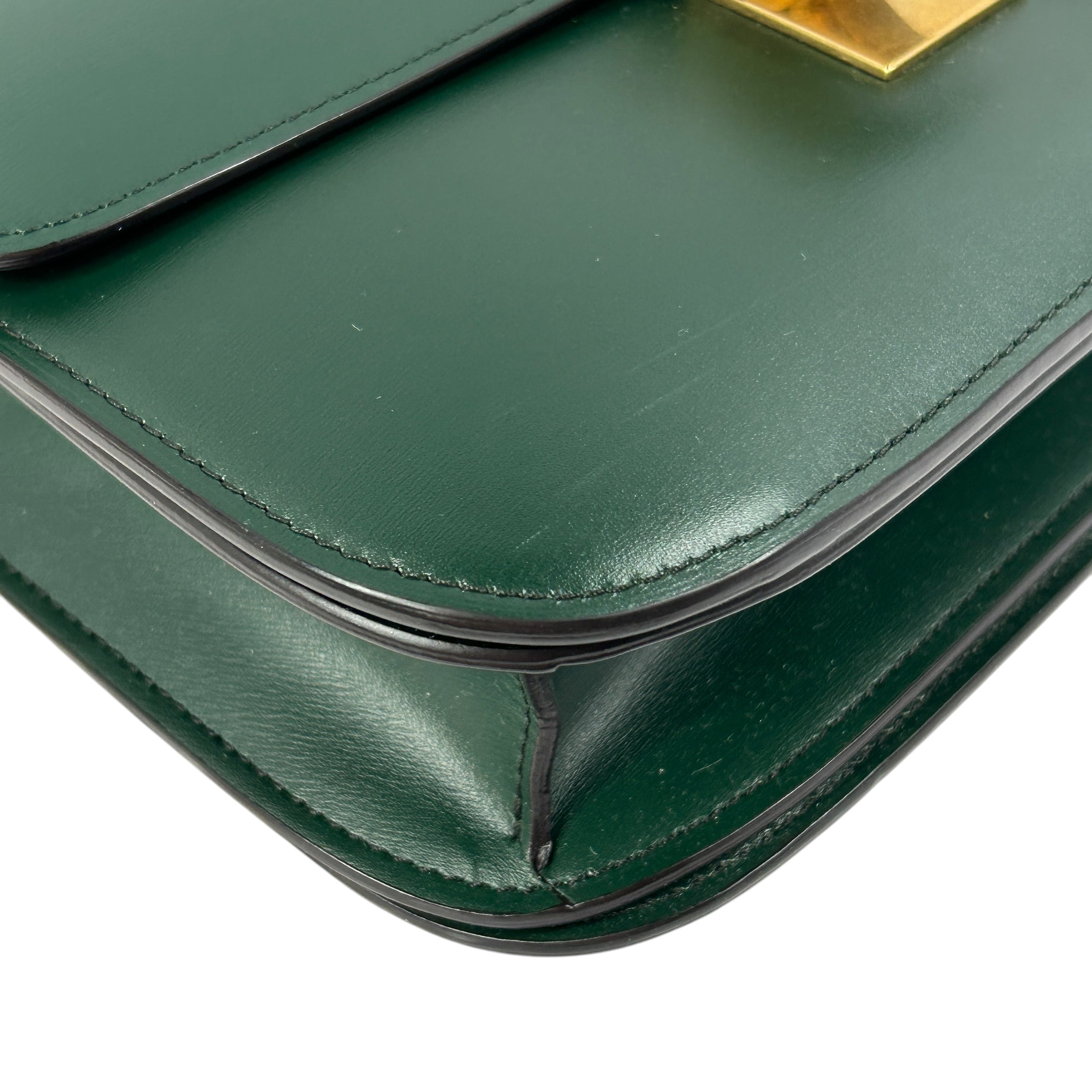 Dark Green Medium Classic Calf Box Bag w/AGHW