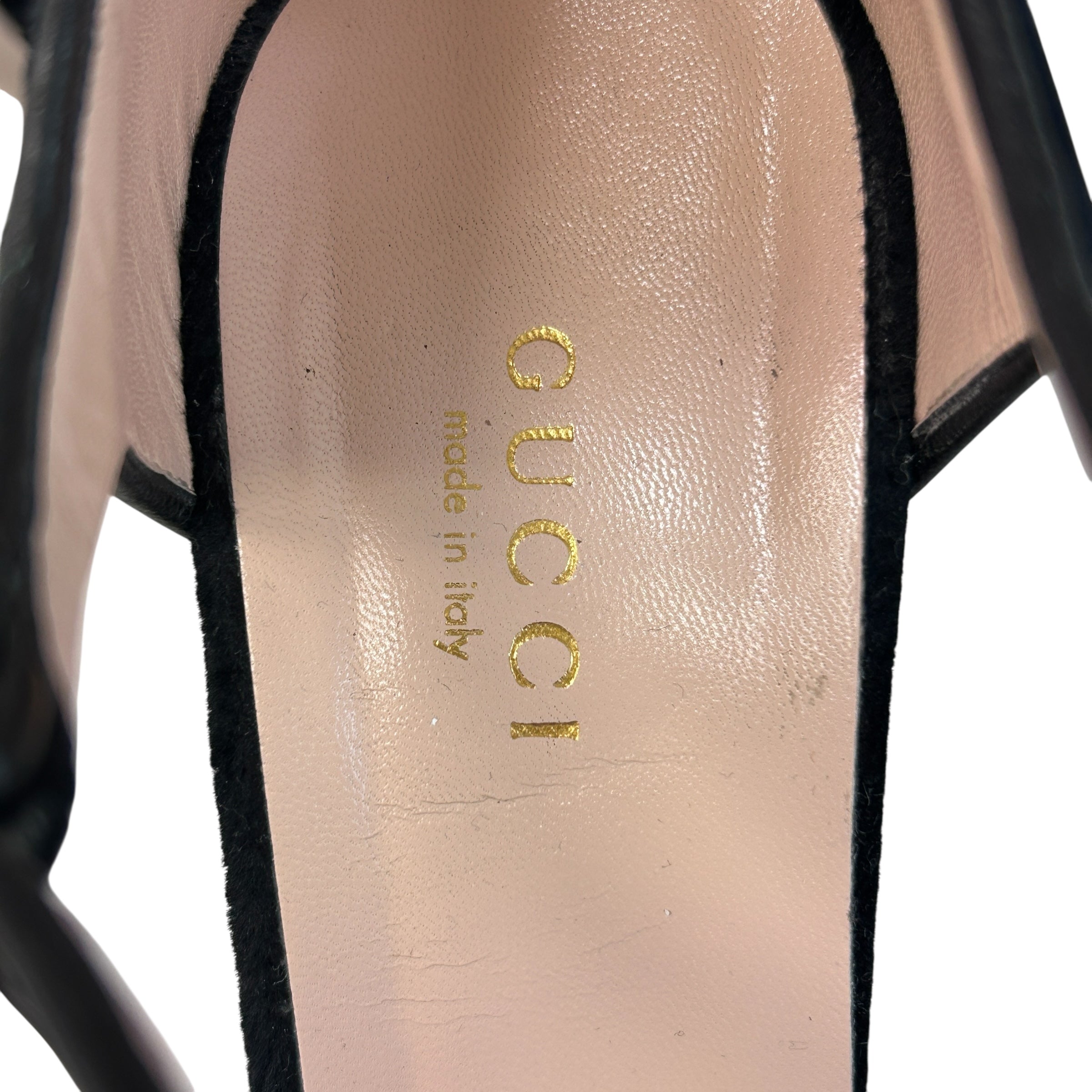 Black Velvet Pearl Bee Logo Heels