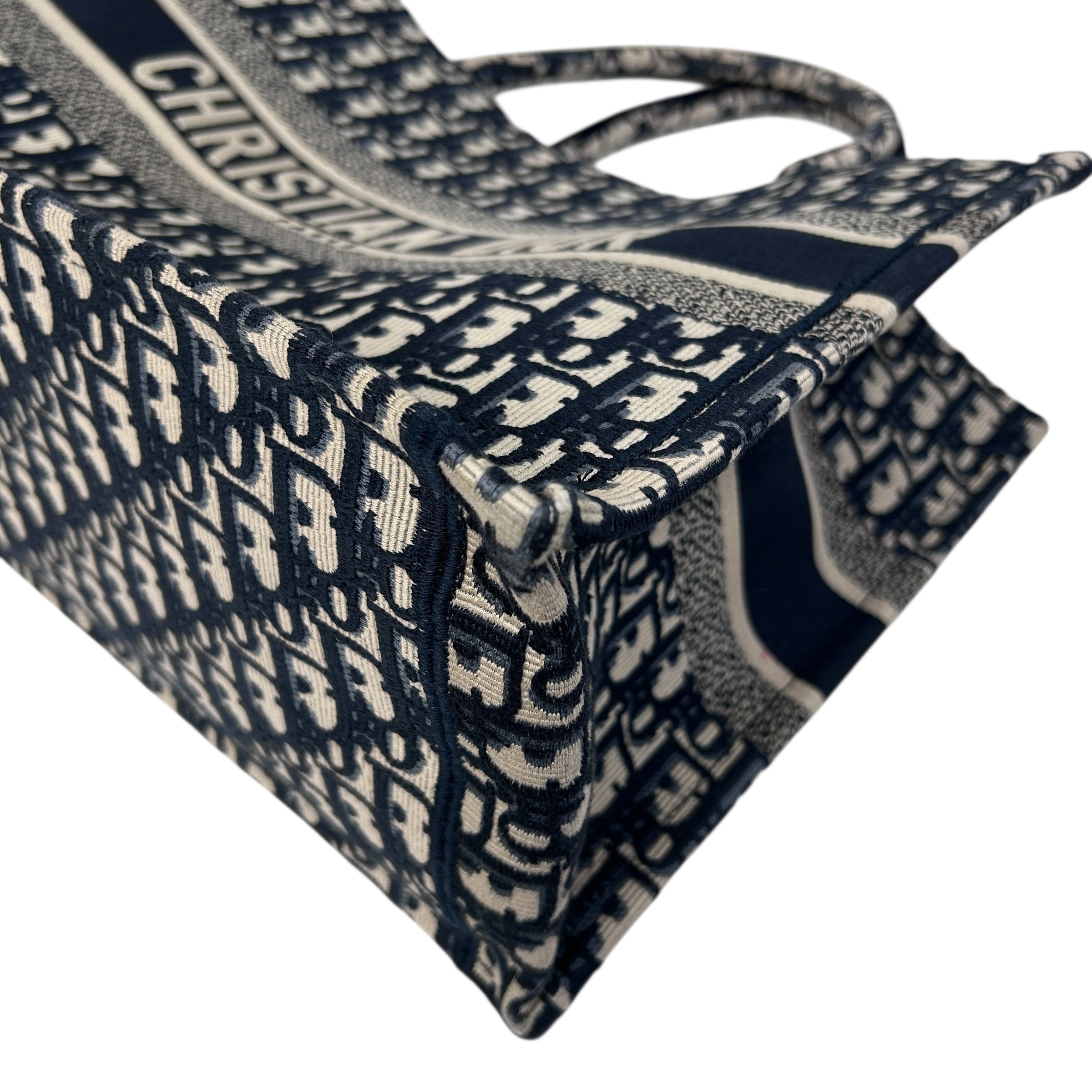 Ecru and Blue Oblique Embroidery Medium Book Tote