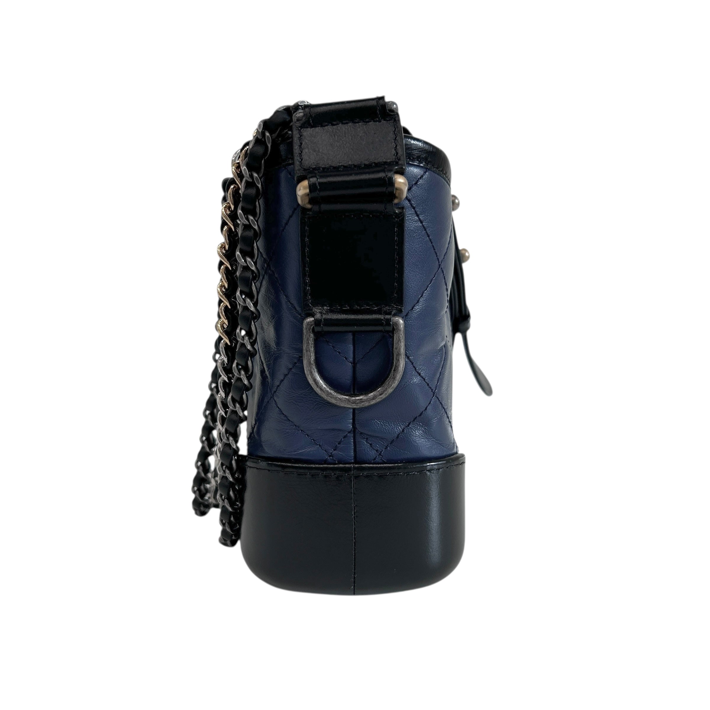 Blue Quilted Aged Calfskin Leather Small Gabrielle Hobo Bag w/GHW/SHW/RHW