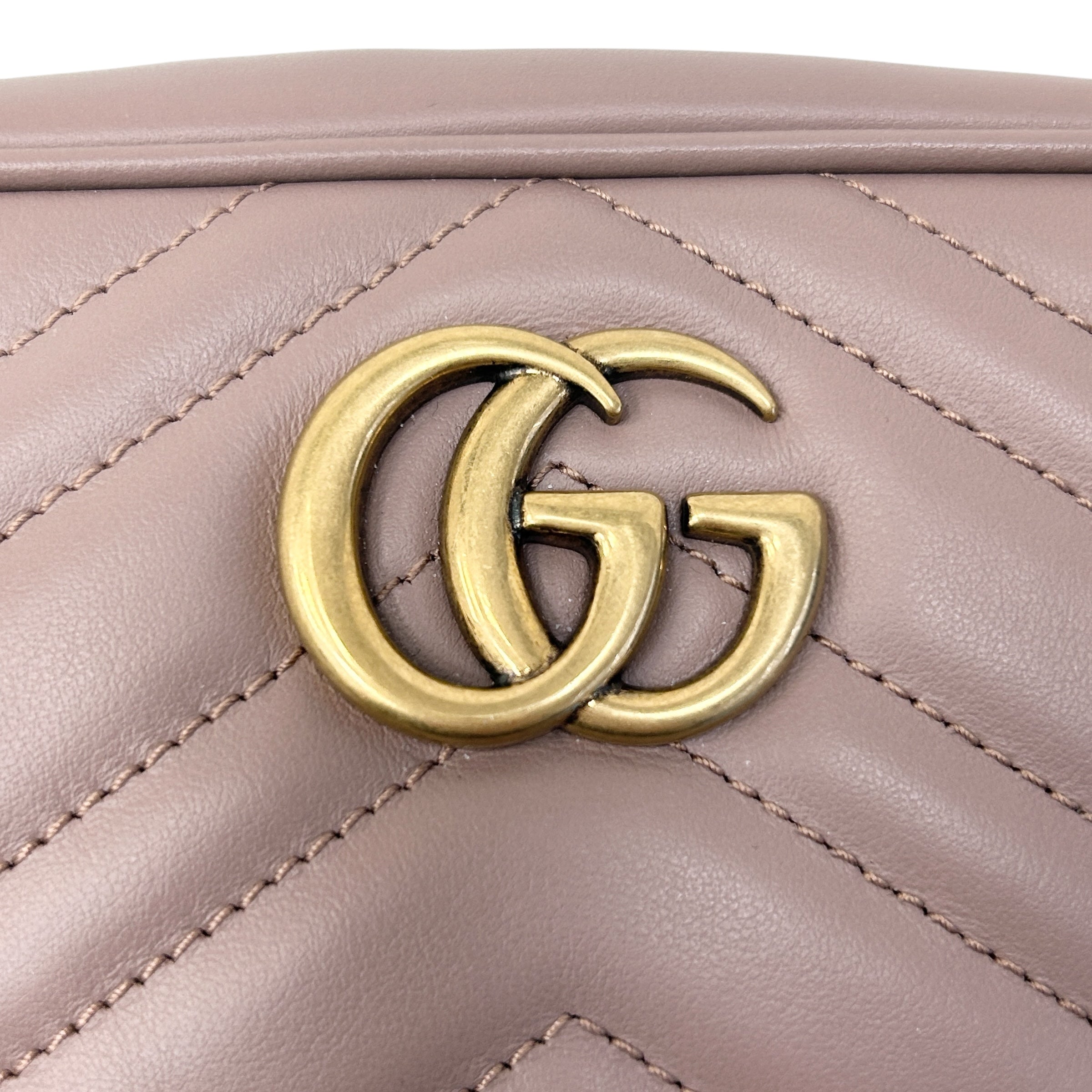 Taupe Quilted Leather Marmont Mini Camera Bag w/GHW