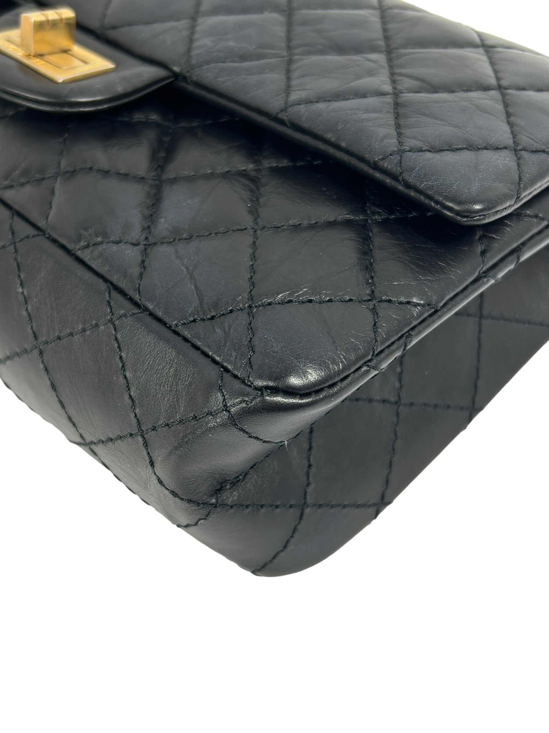 Black Crinkled Calfskin Leather 2.55 Reissue Double Flap w/AGHW
