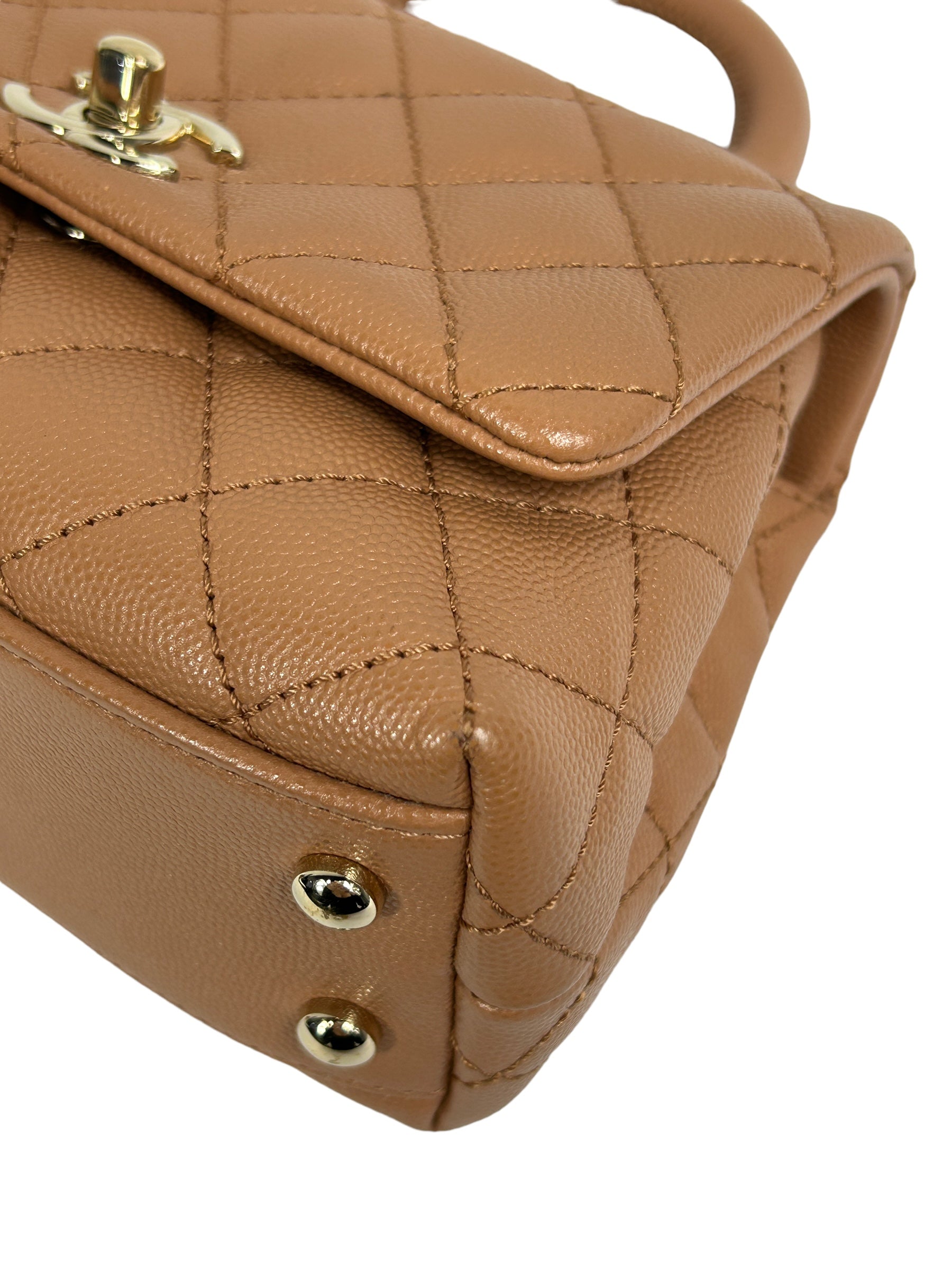 Caviar Camel Quilted Extra Mini Coco Handle w/LGHW