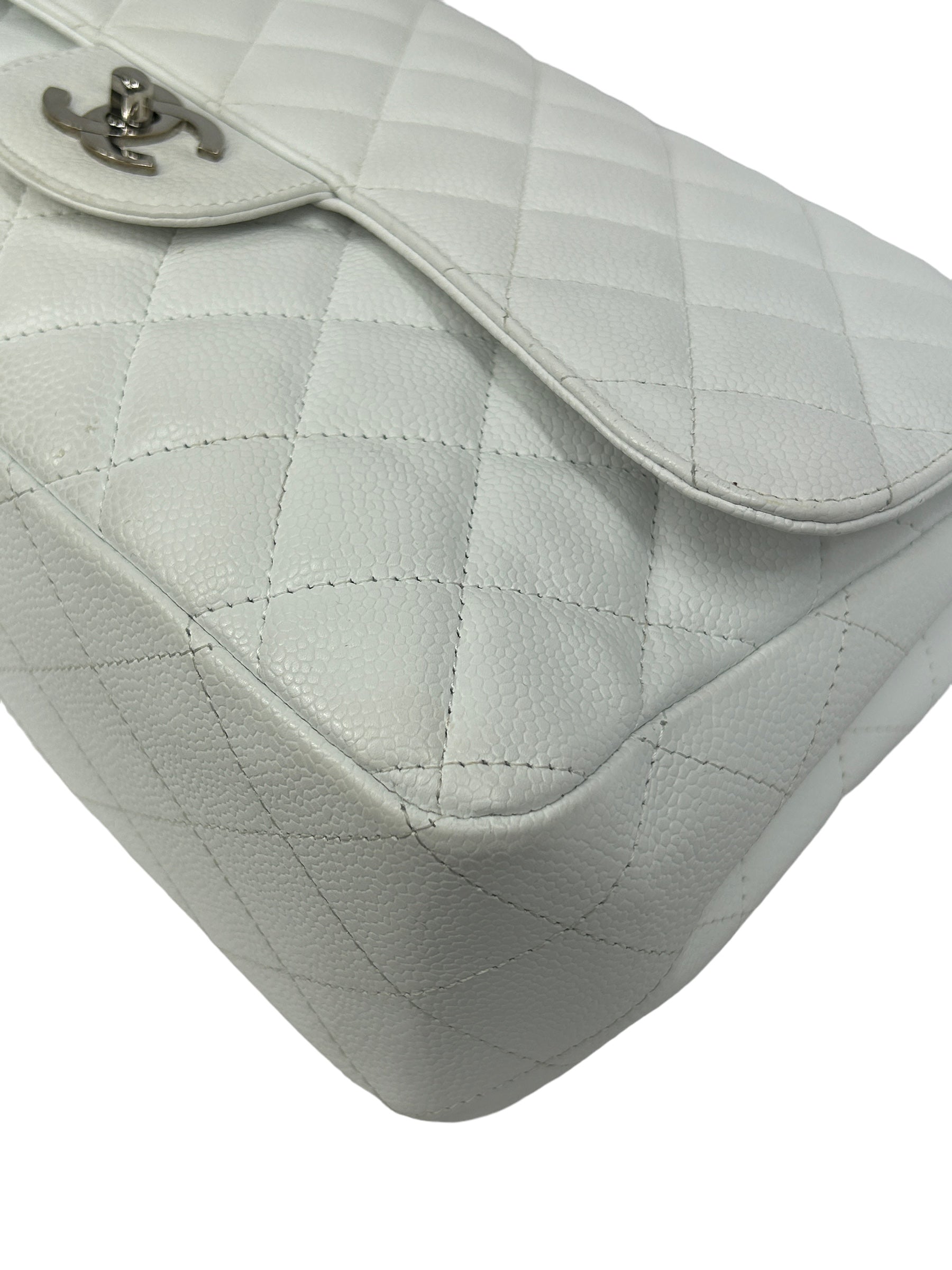 White Caviar Quilted Jumbo Single Flap Bag W/SHW