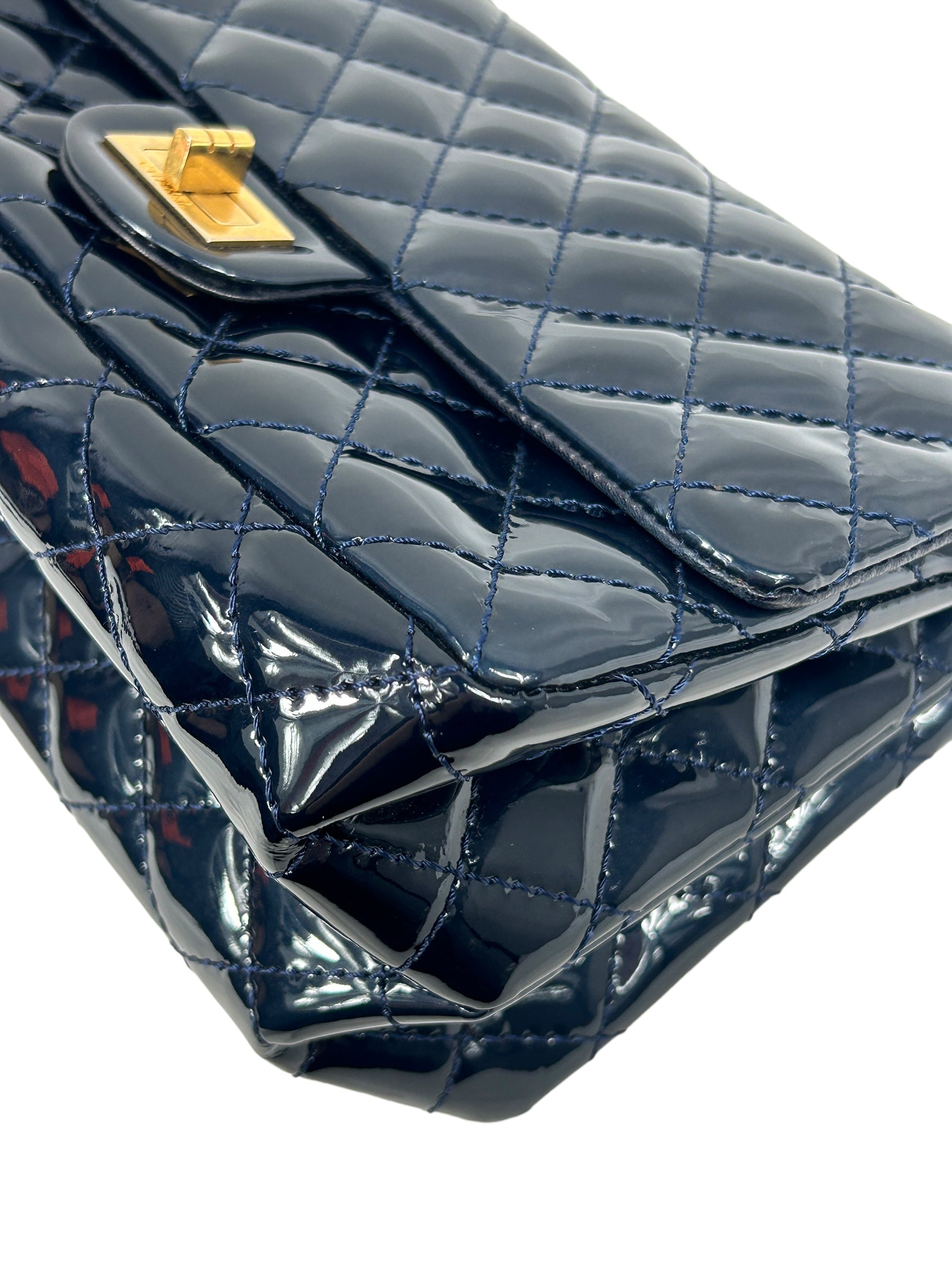 Dark Navy-Blue Patent Quilted Reissue Flap w/AGHW