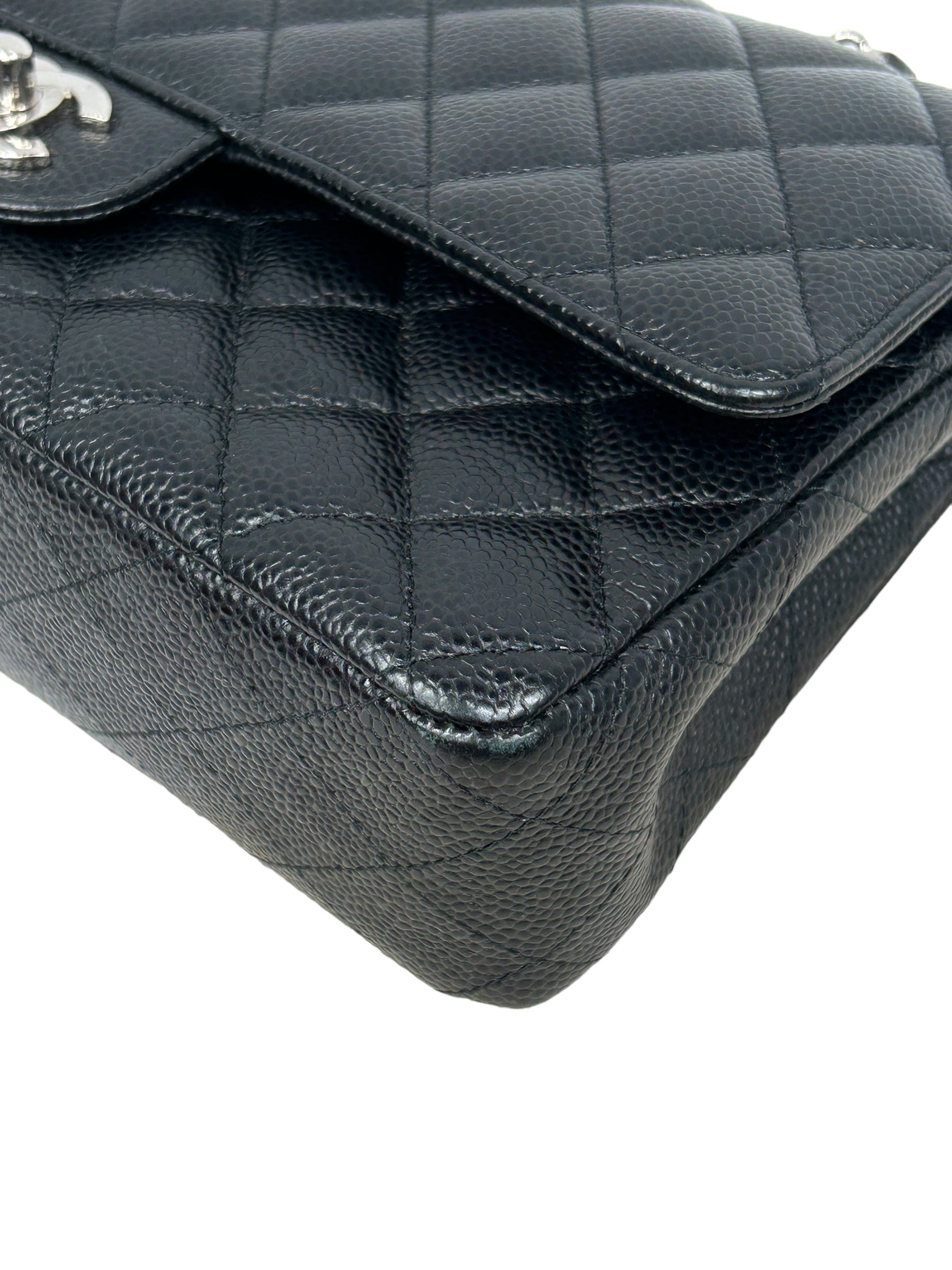 Black Caviar Quilted Small Double Flap Classic W/SHW