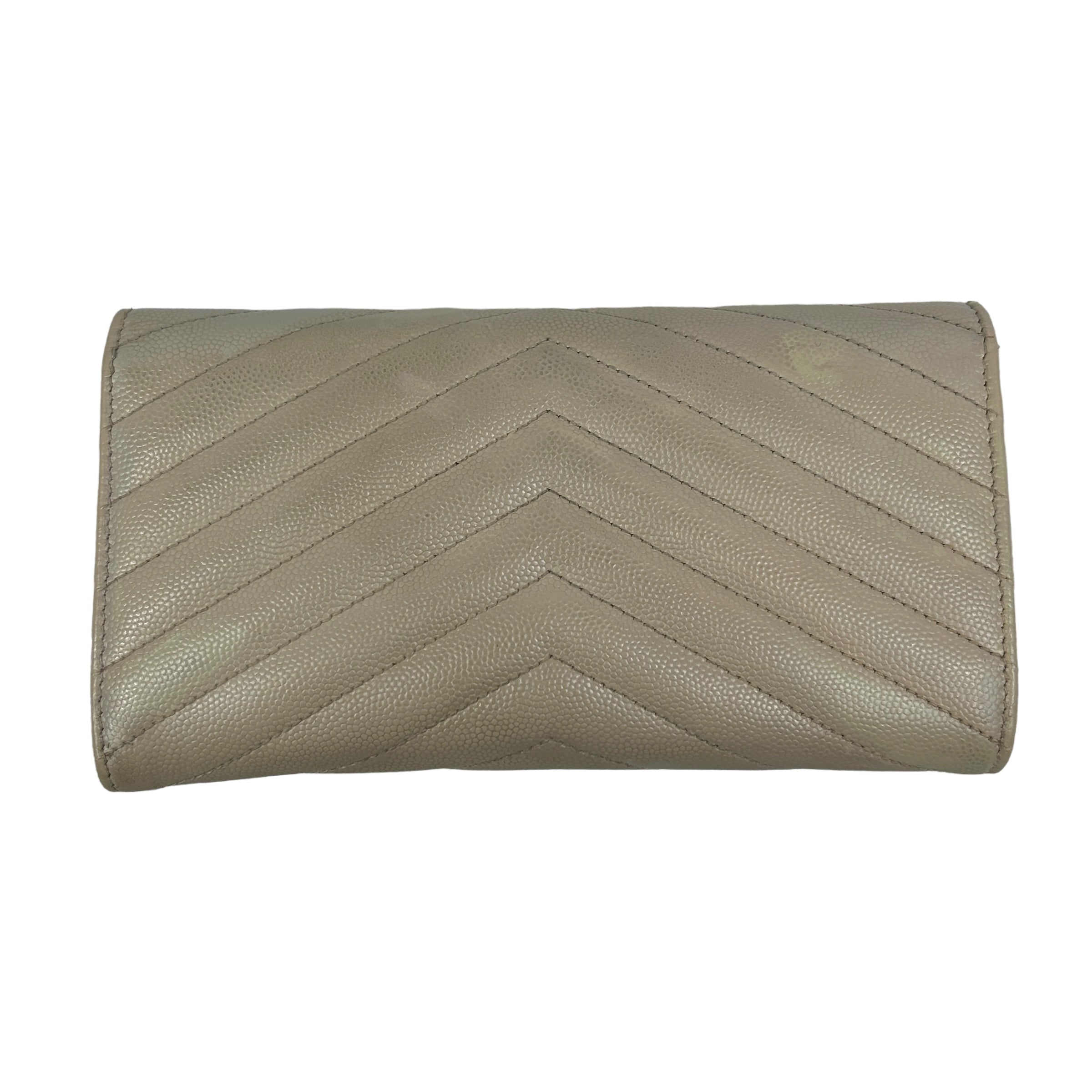 Grained Beige Chevron Leather Wallet w/GHW