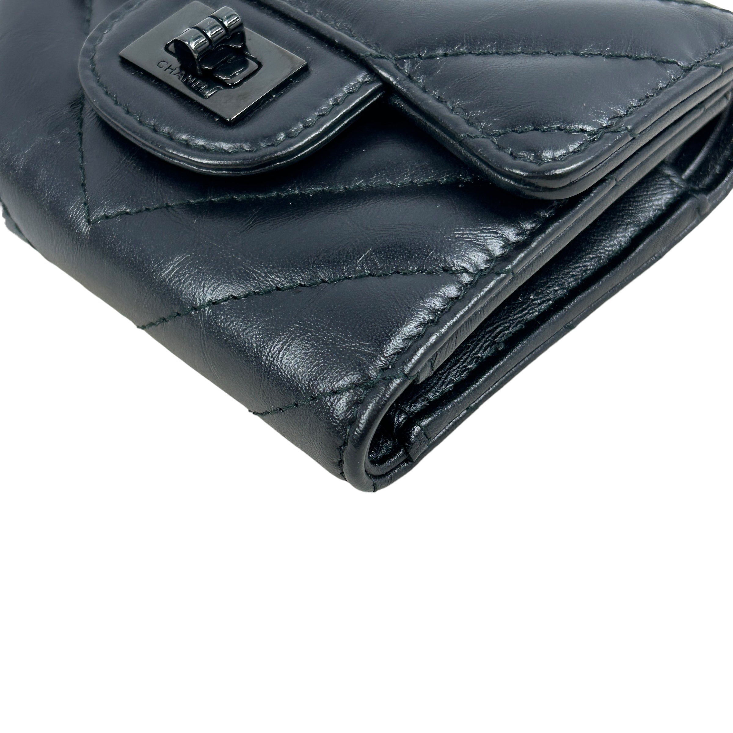 2.55 Black Aged Calfskin Chevron Reissue Trifold Compact Wallet w/SBHW