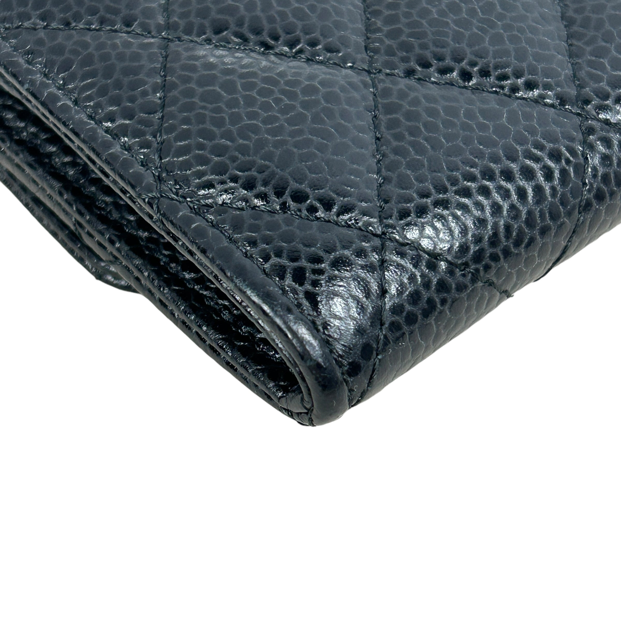 Black Caviar Quilted Card Case Wallet W/GHW