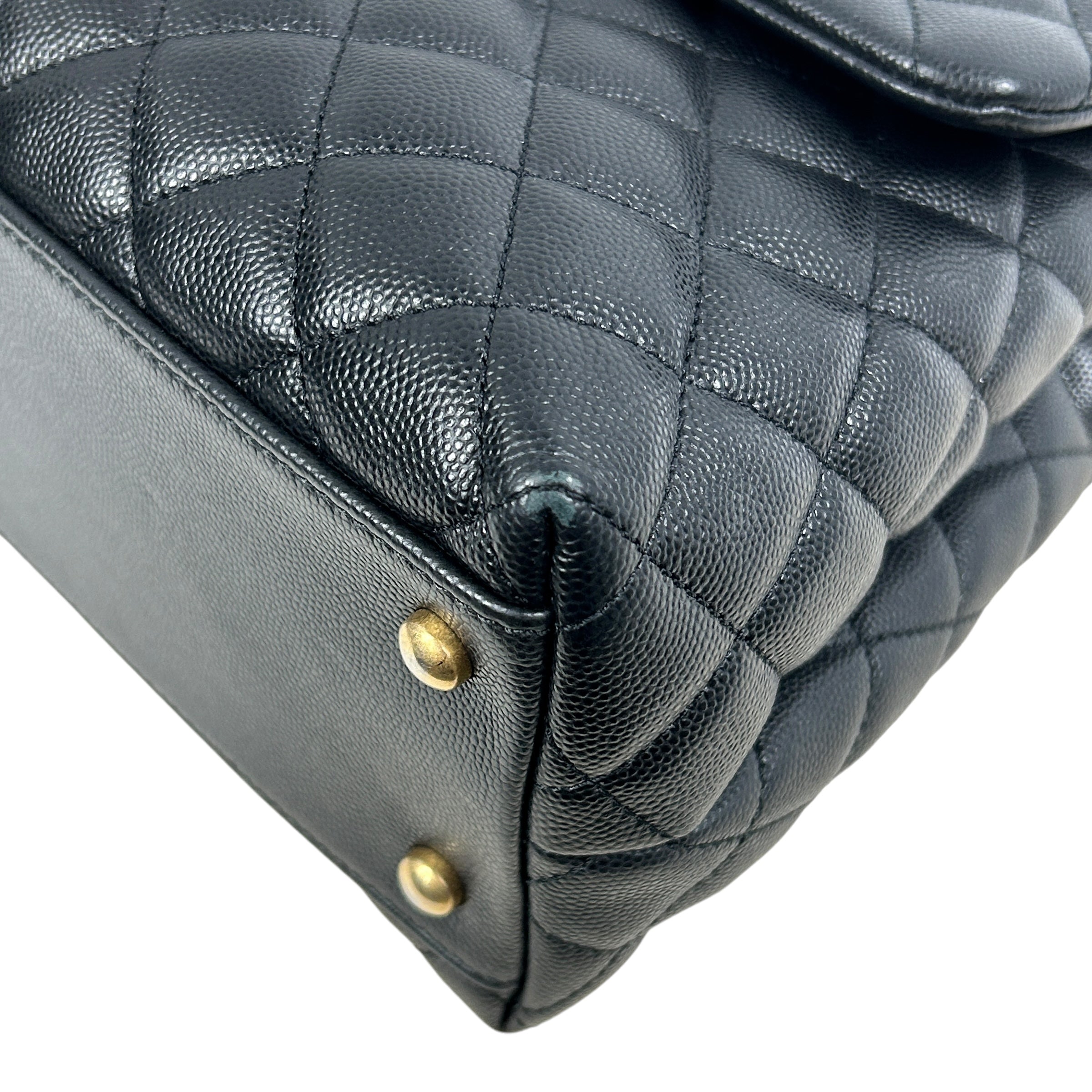 Black Caviar Quilted Coco Top Lizard Handle Large Bag w/AGHW