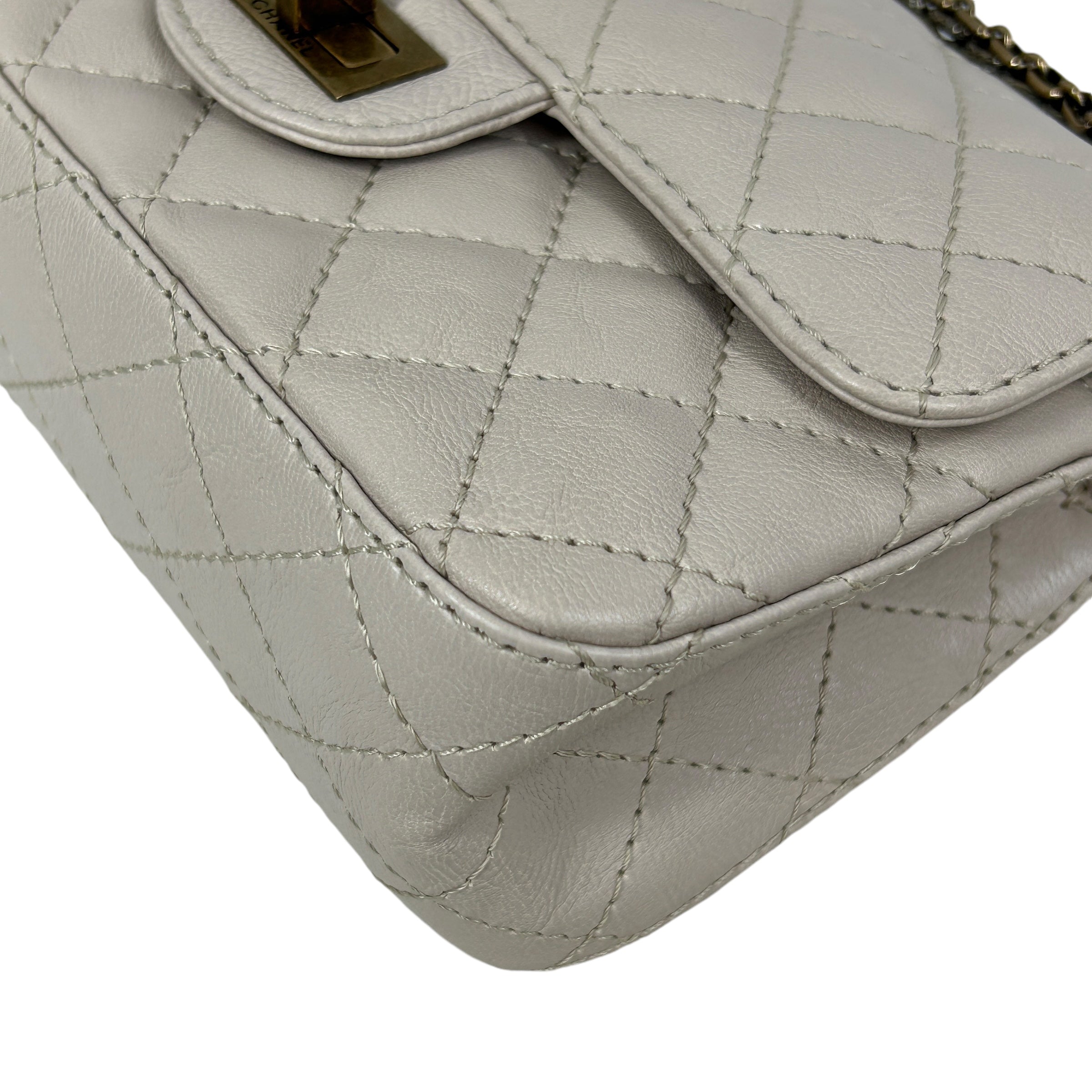 Quilted Nude Calfskin Leather Mini Reissue 2.55 Double Flap  w/AGHW