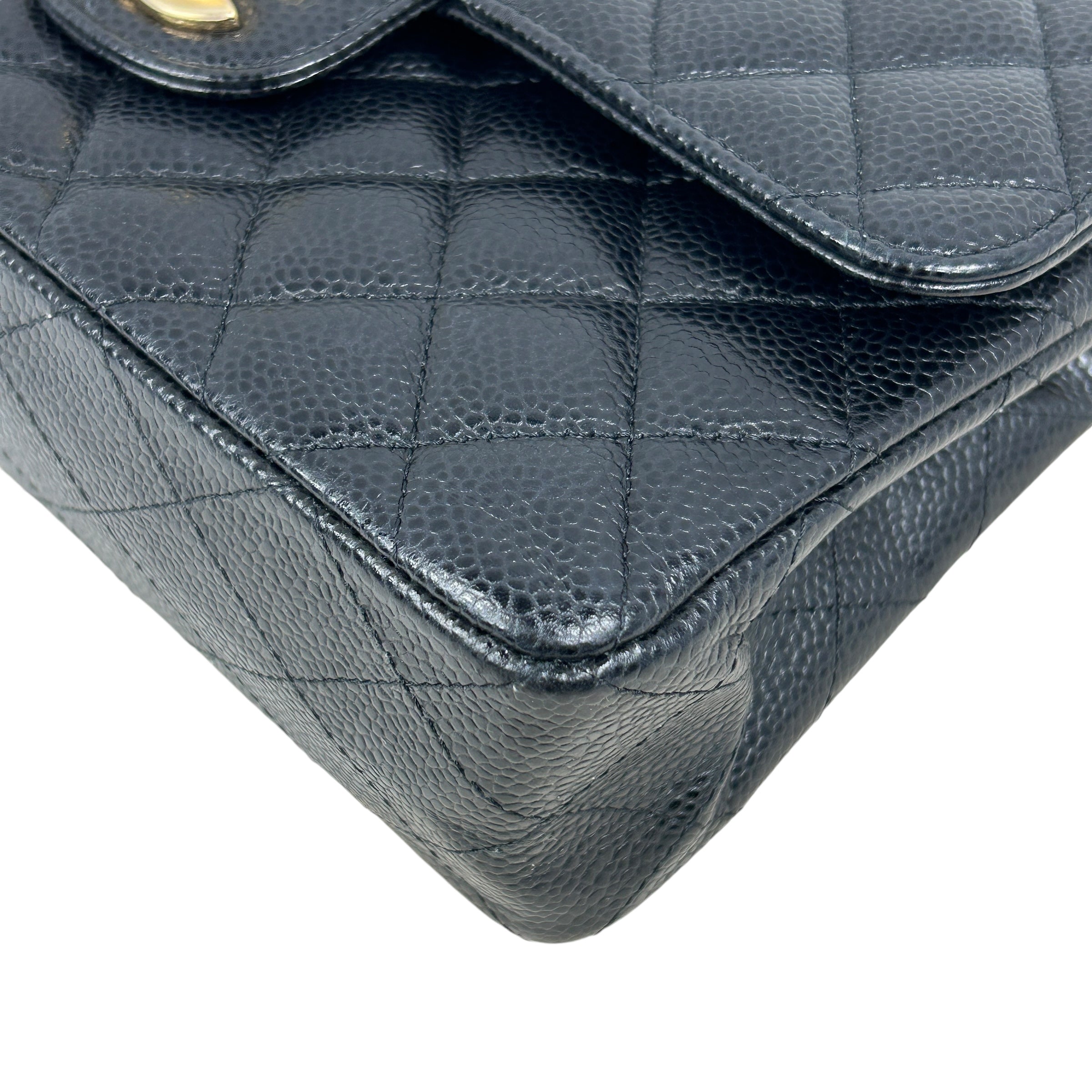 Black Caviar Quilted Small Double Flap Classic Flap w/GHW