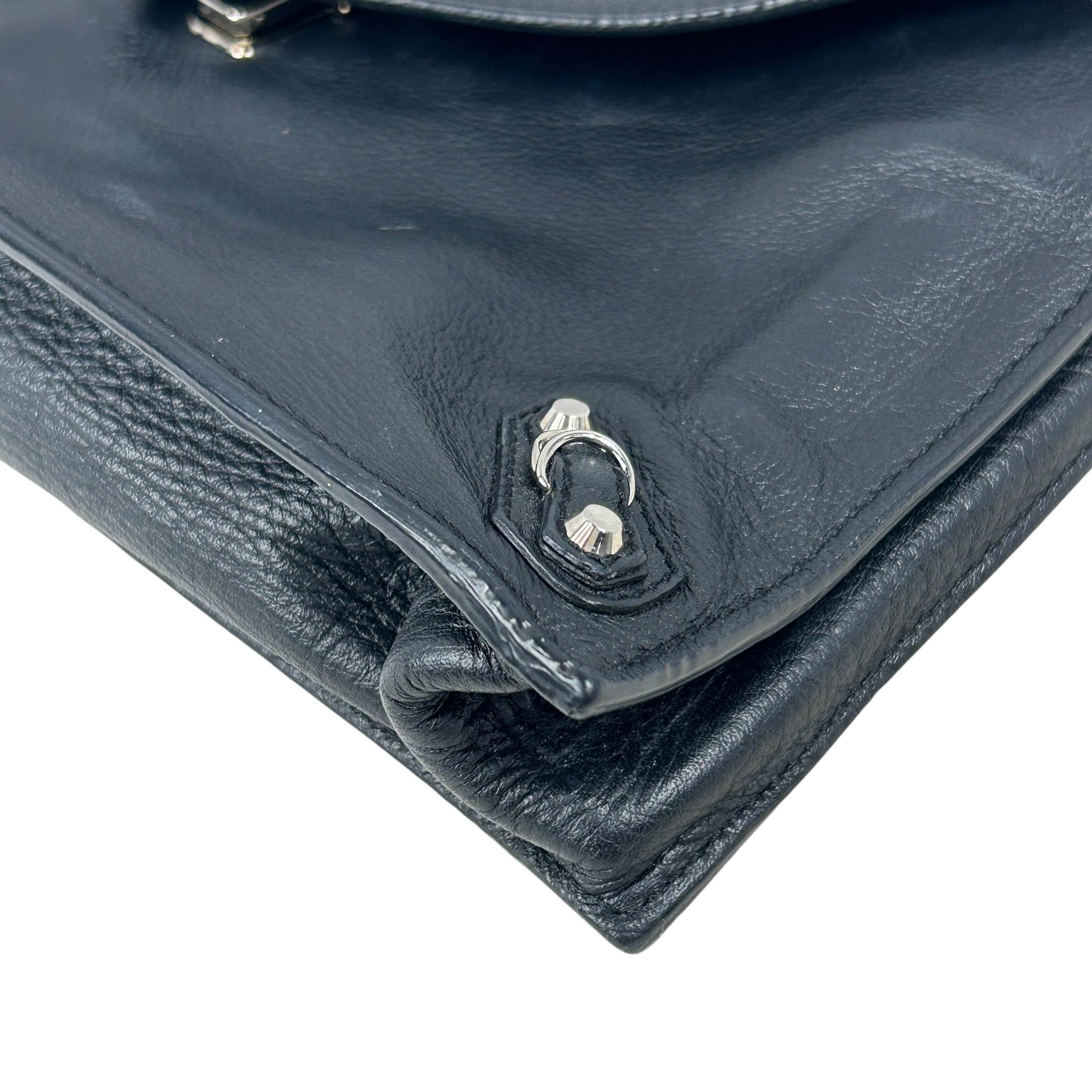 Black Calfskin Leather Paper Zip Around Site Clutch w/SHW