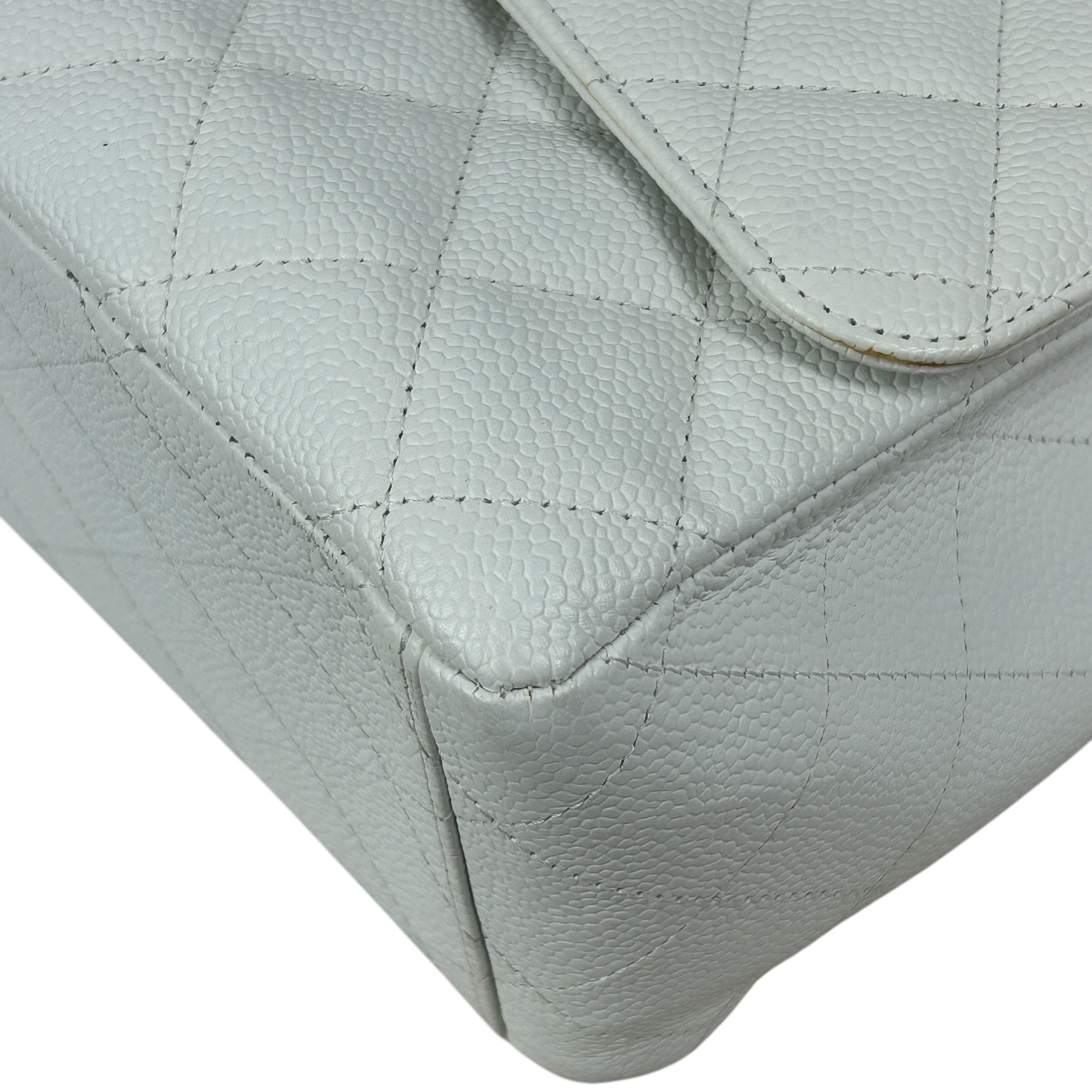 White Caviar Quilted Maxi Single Flap Classic Bag w/SHW