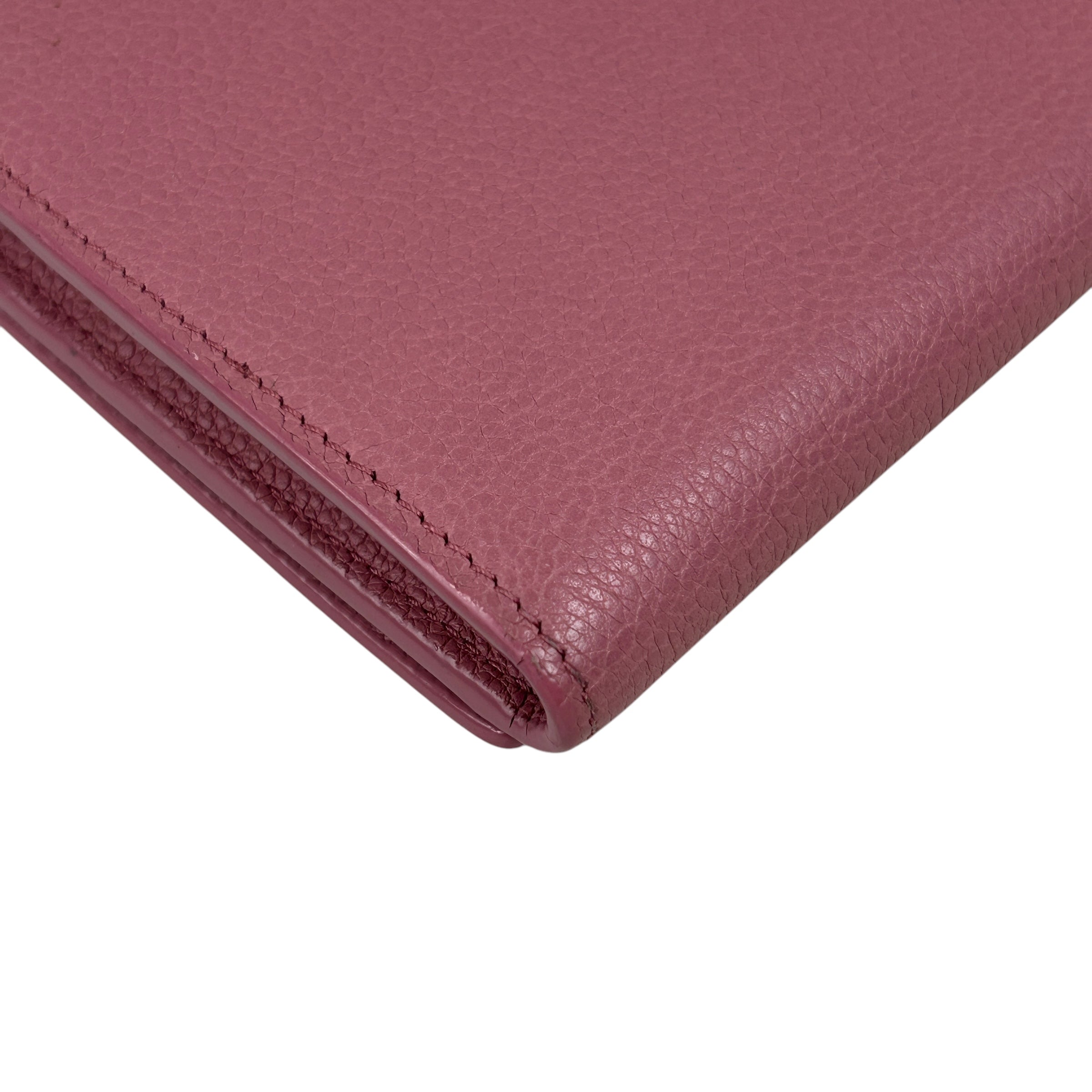 Pink Grained Calfskin Leather Long Wallet w/SHW