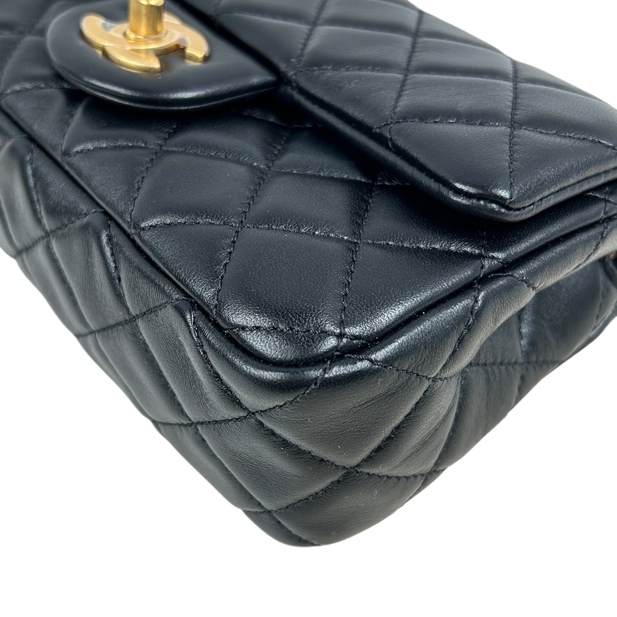 Black Lambskin Leather Quilted Rectangle Mini Pearl Crush w/AGHW