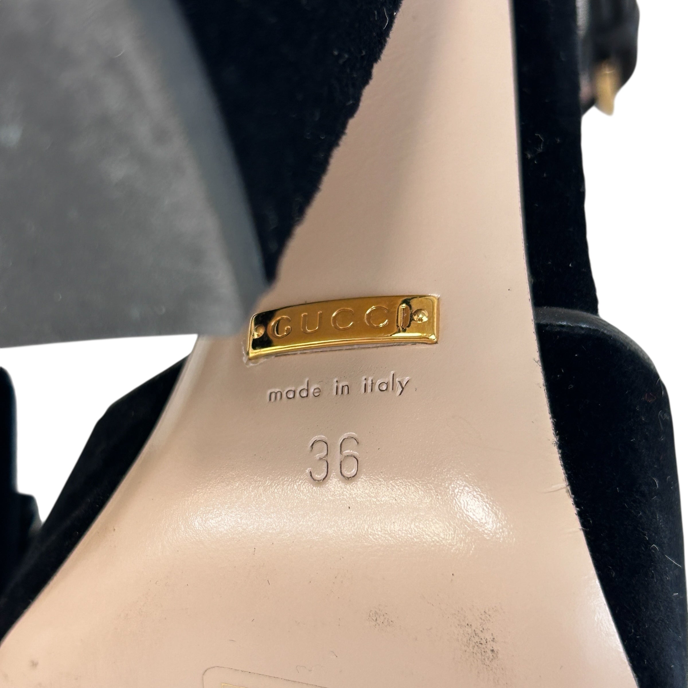 Black Velvet Pearl Bee Logo Heels