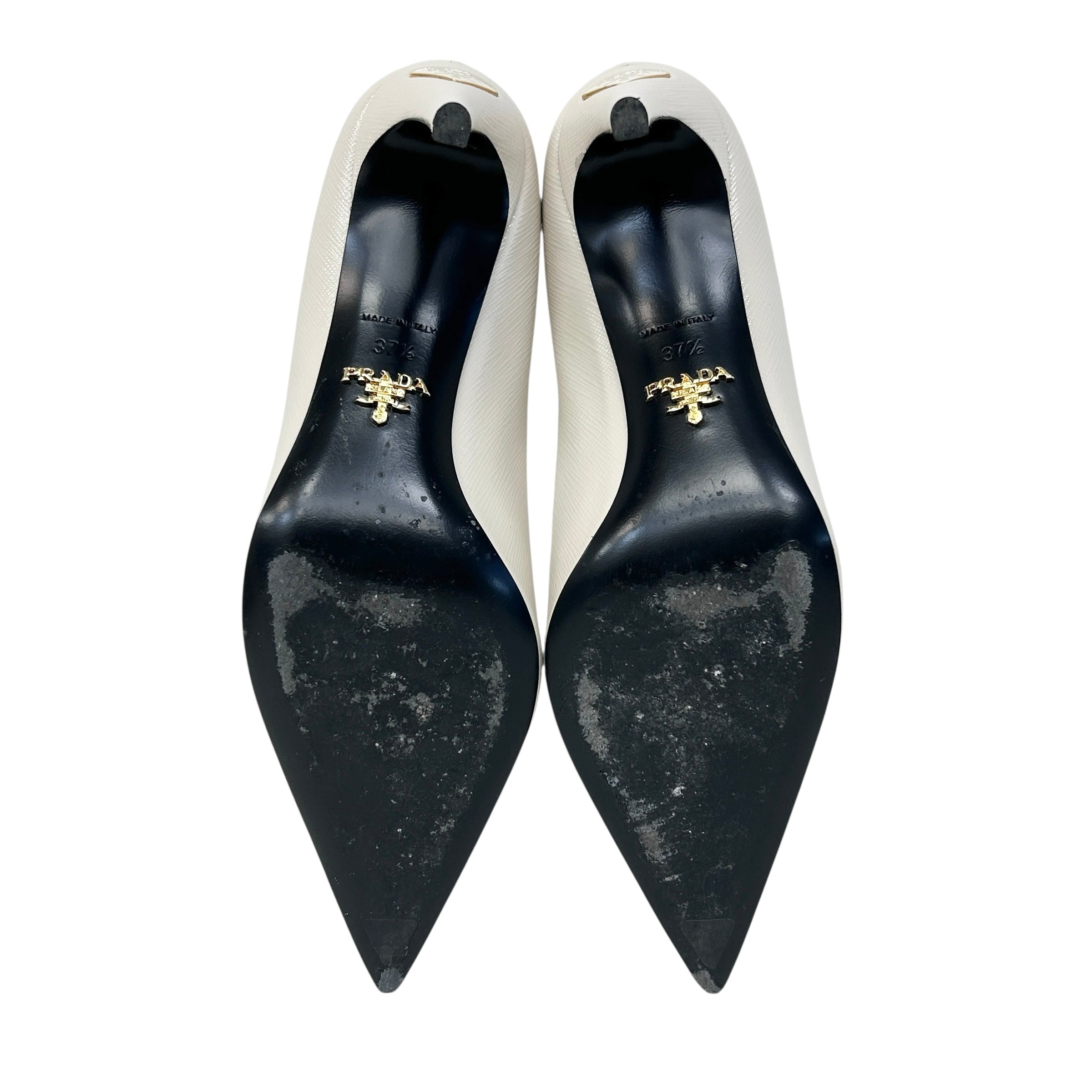 Cream Saffiano Pointed Toe Pumps