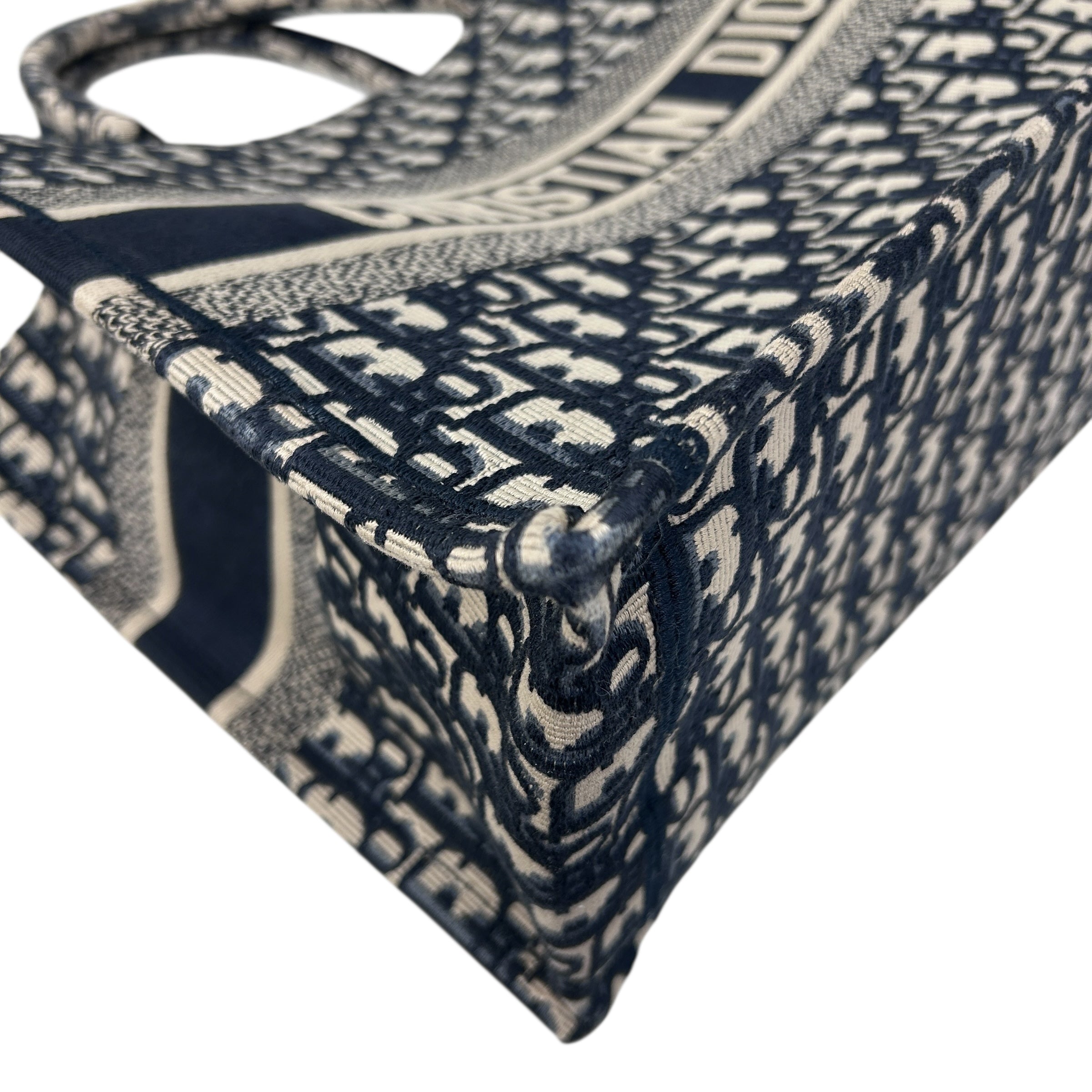 Ecru and Blue Oblique Embroidery Medium Book Tote