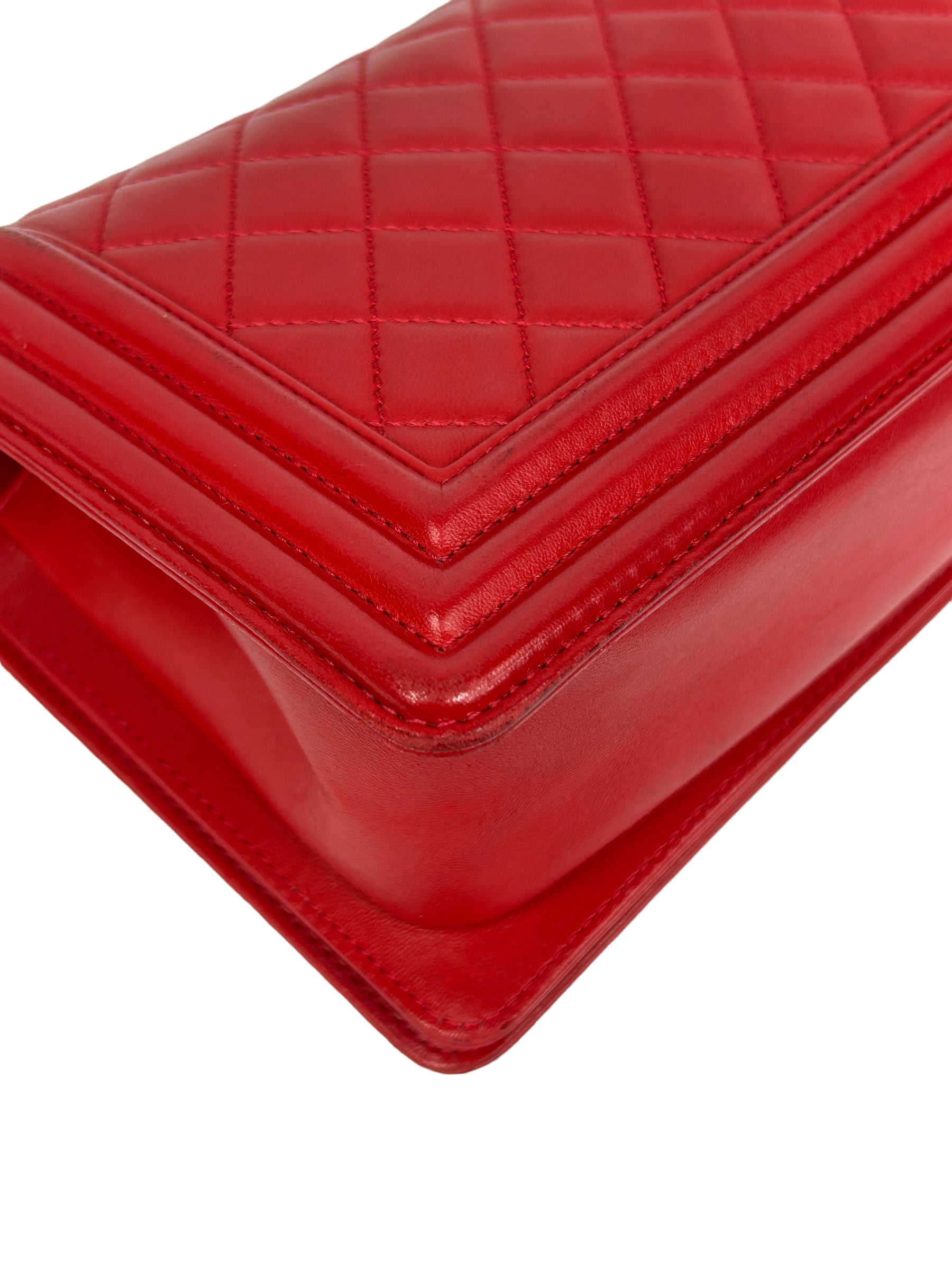 Red Quilted Lambskin New Medium Boy Bag w/AGHW