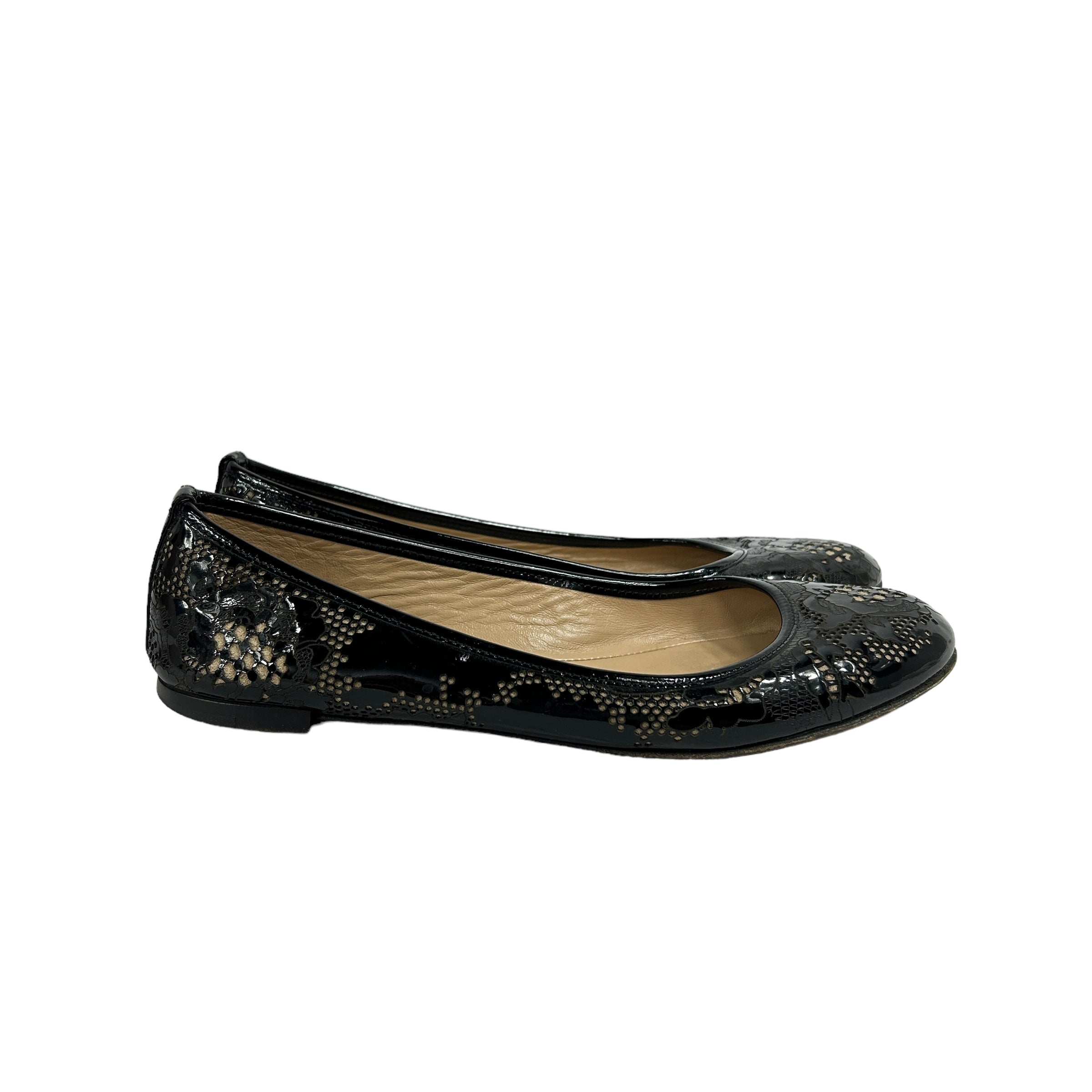 Black Lace Patent Flats