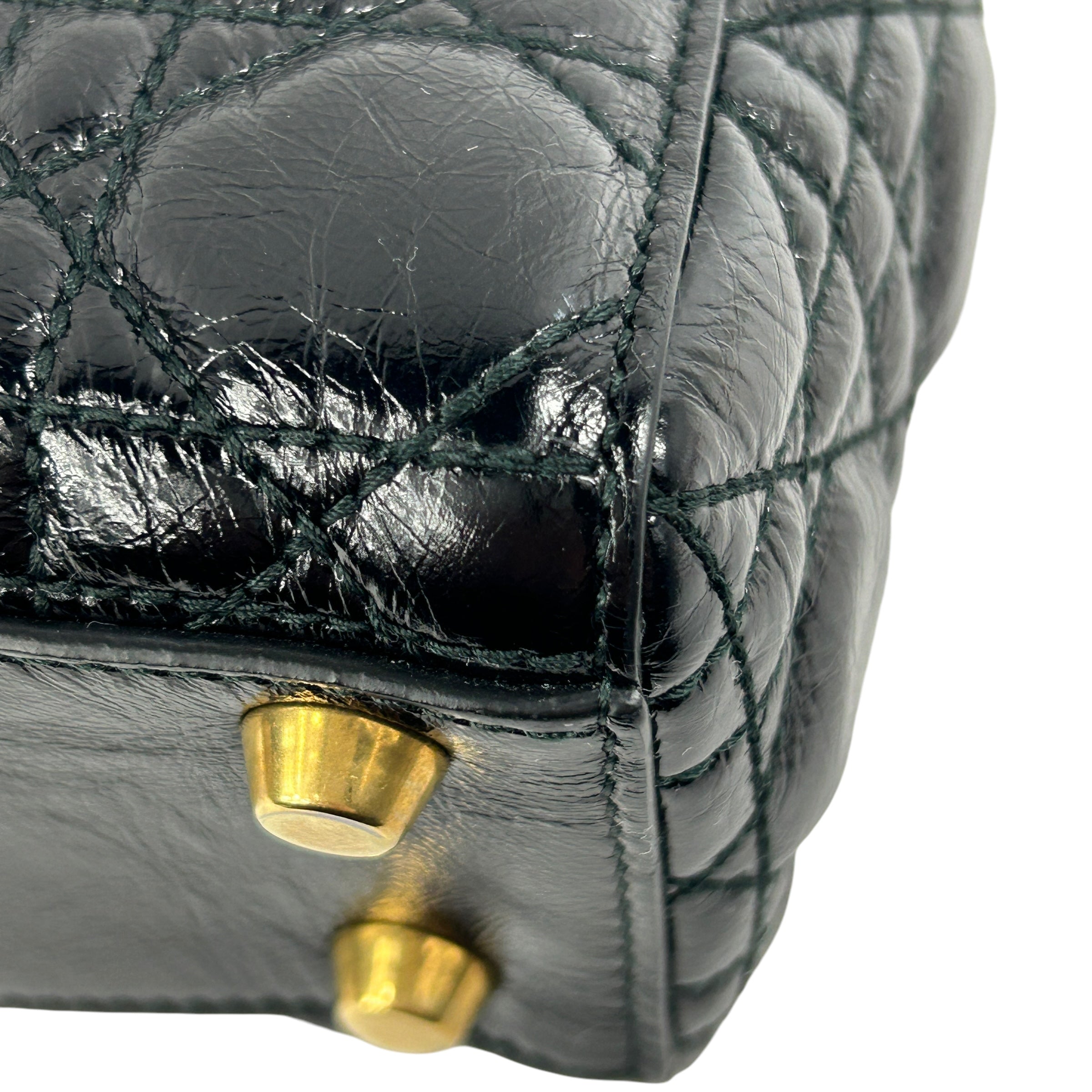 Black aged Glazed Calfskin Small Lady Dior w/AGHW