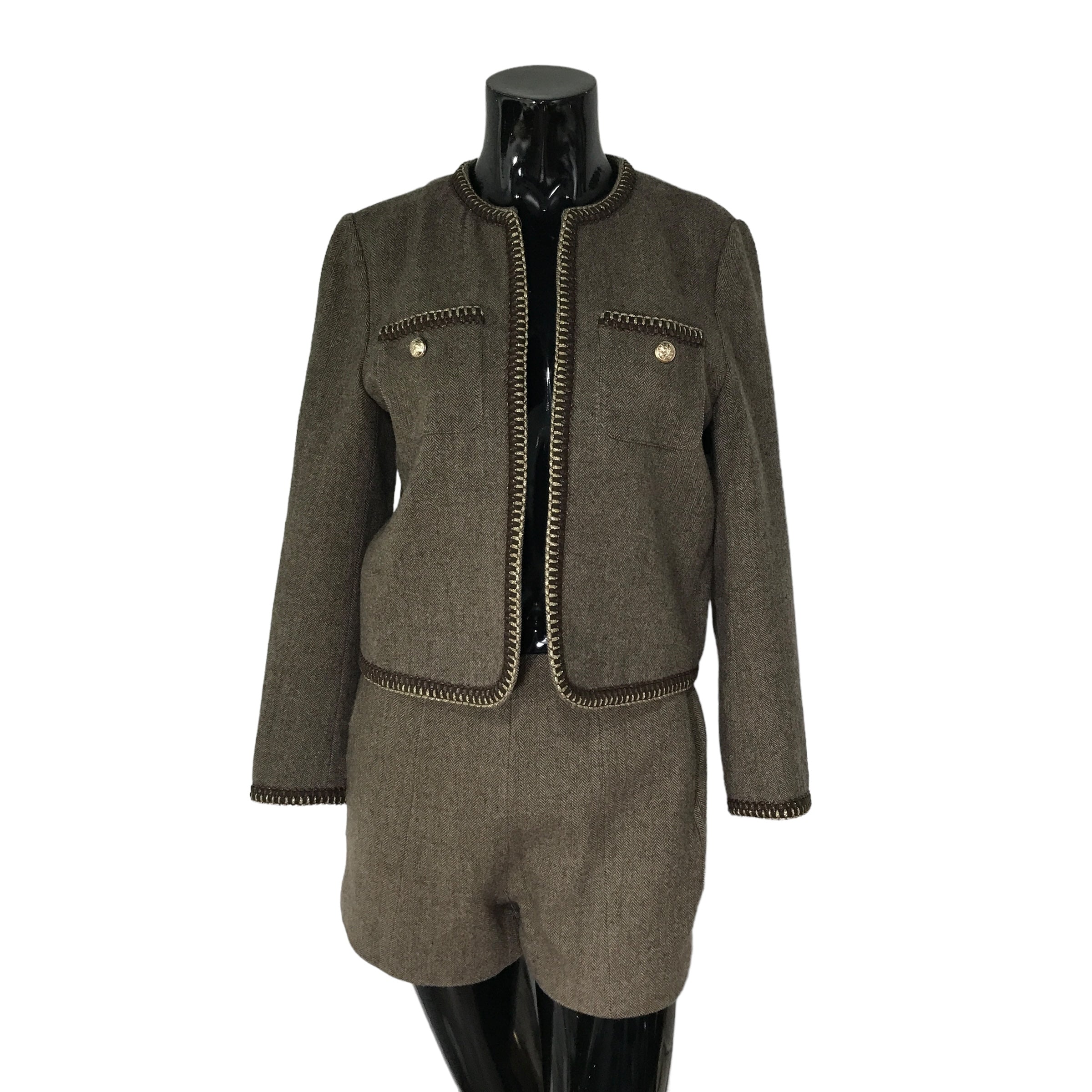 GOELIA Retro Brown Washable Woolen Jacket with Matching Shorts Set