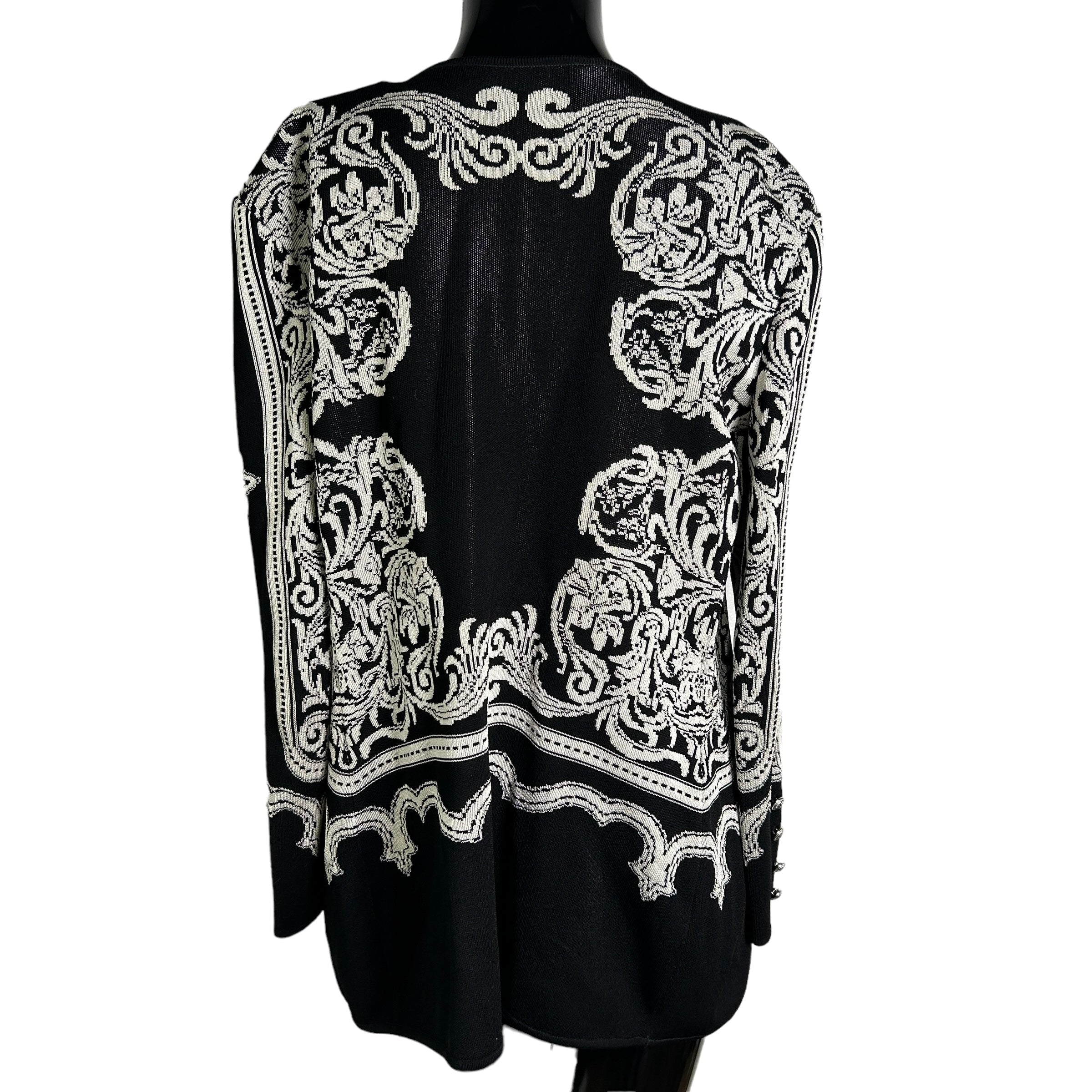 Black/White Brocade Pattern Padded Shoulder Blazer/Sweater