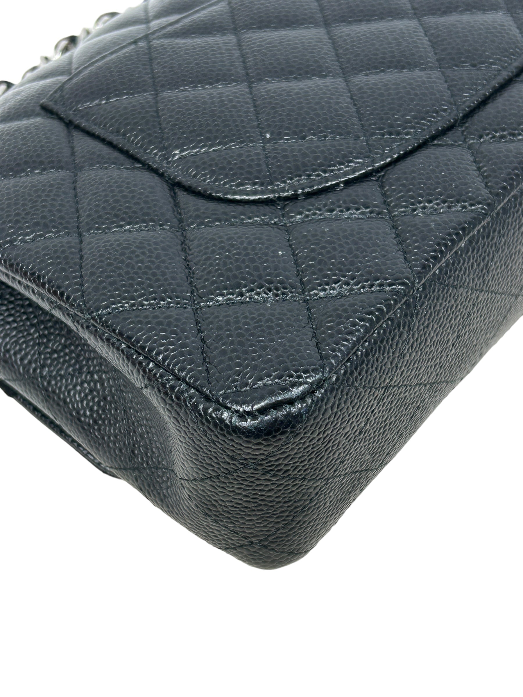 Black Caviar Quilted Small Double Flap Classic W/SHW