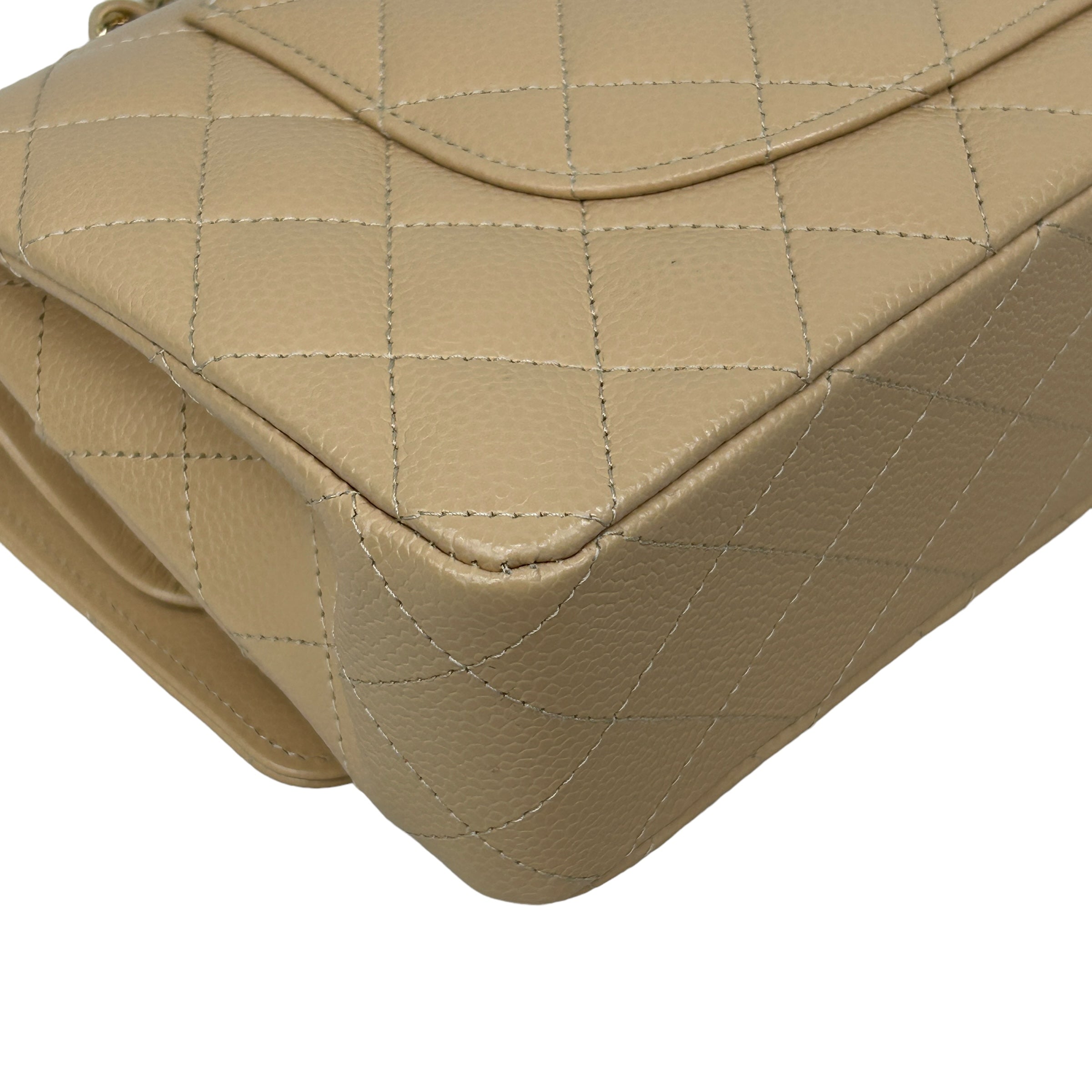 Caviar Beige Clair Medium Double Flap Classic W/GHW