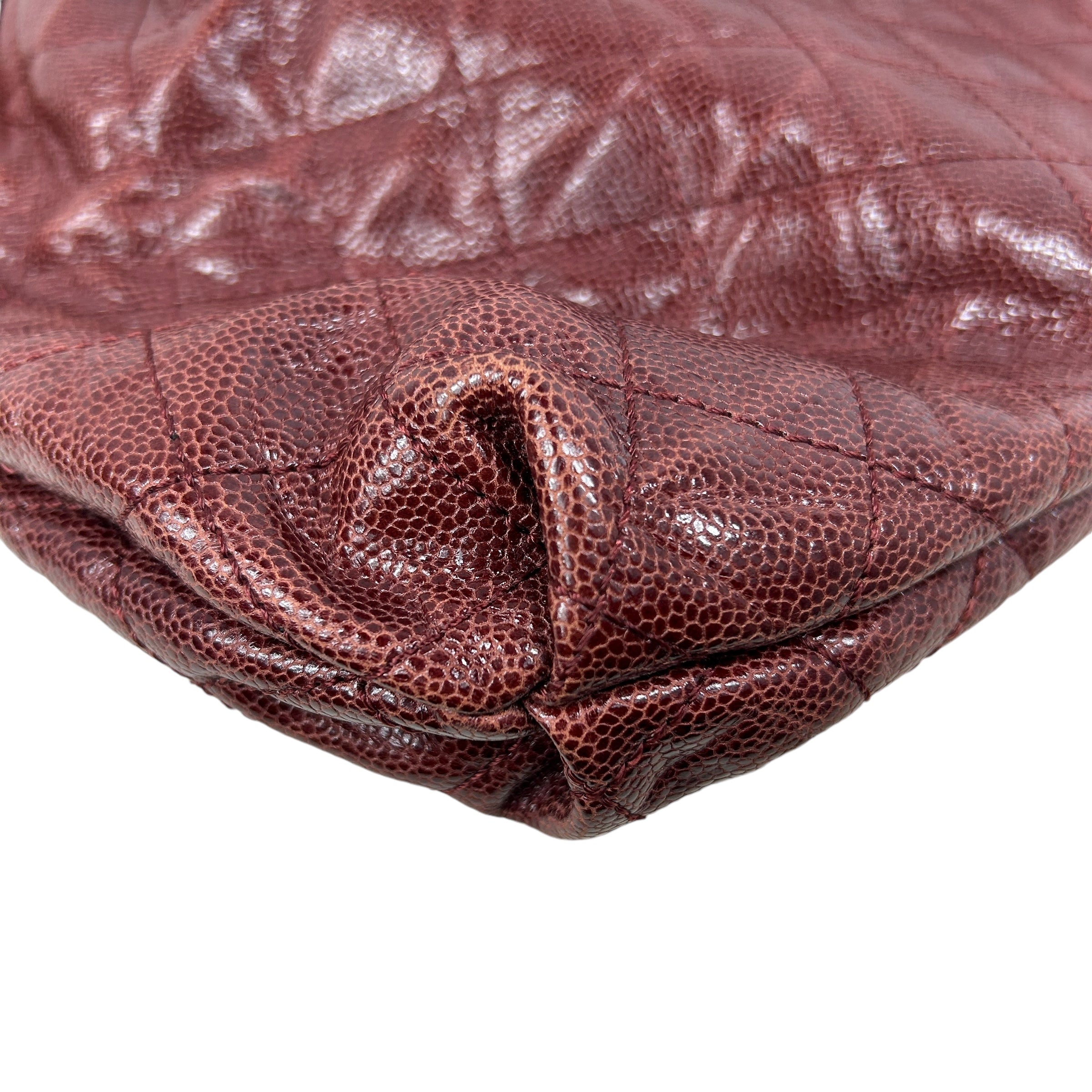 Glazed Caviar Quilted Burgundy CC Elastic Shoulder Bag W/RHW