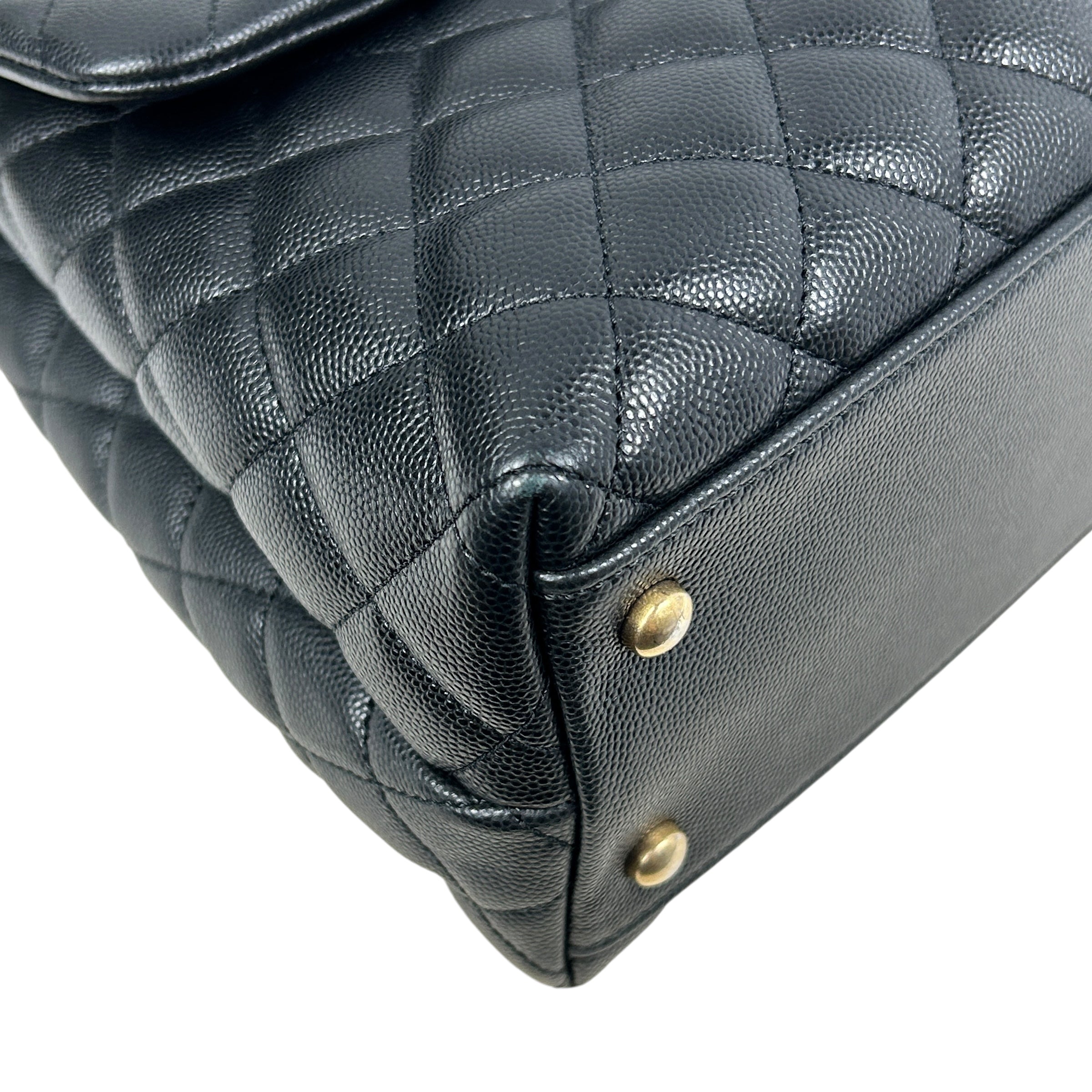 Black Caviar Quilted Coco Top Lizard Handle Large Bag w/AGHW