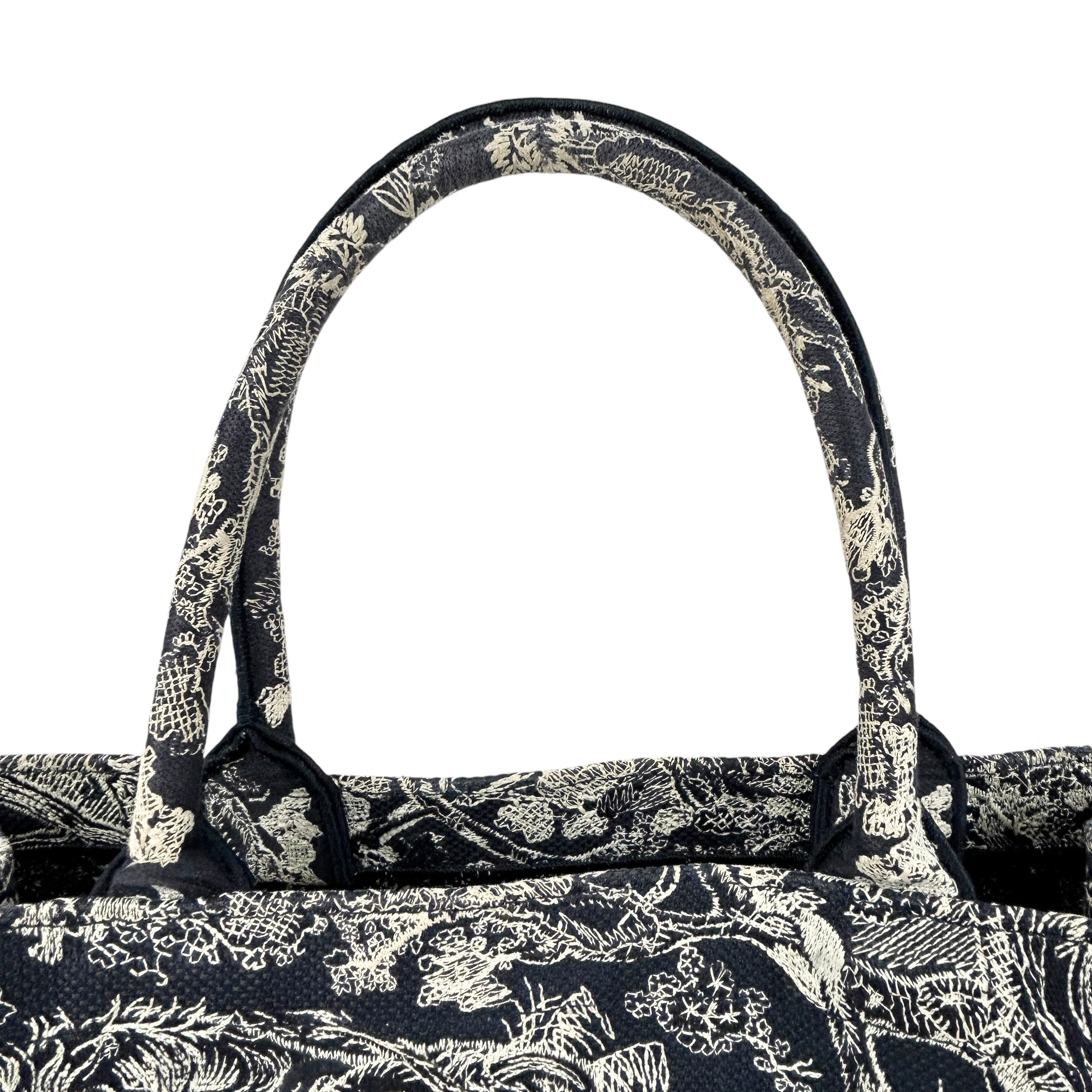 Large Toile De Jouy White/Navy Embroidery Book Tote