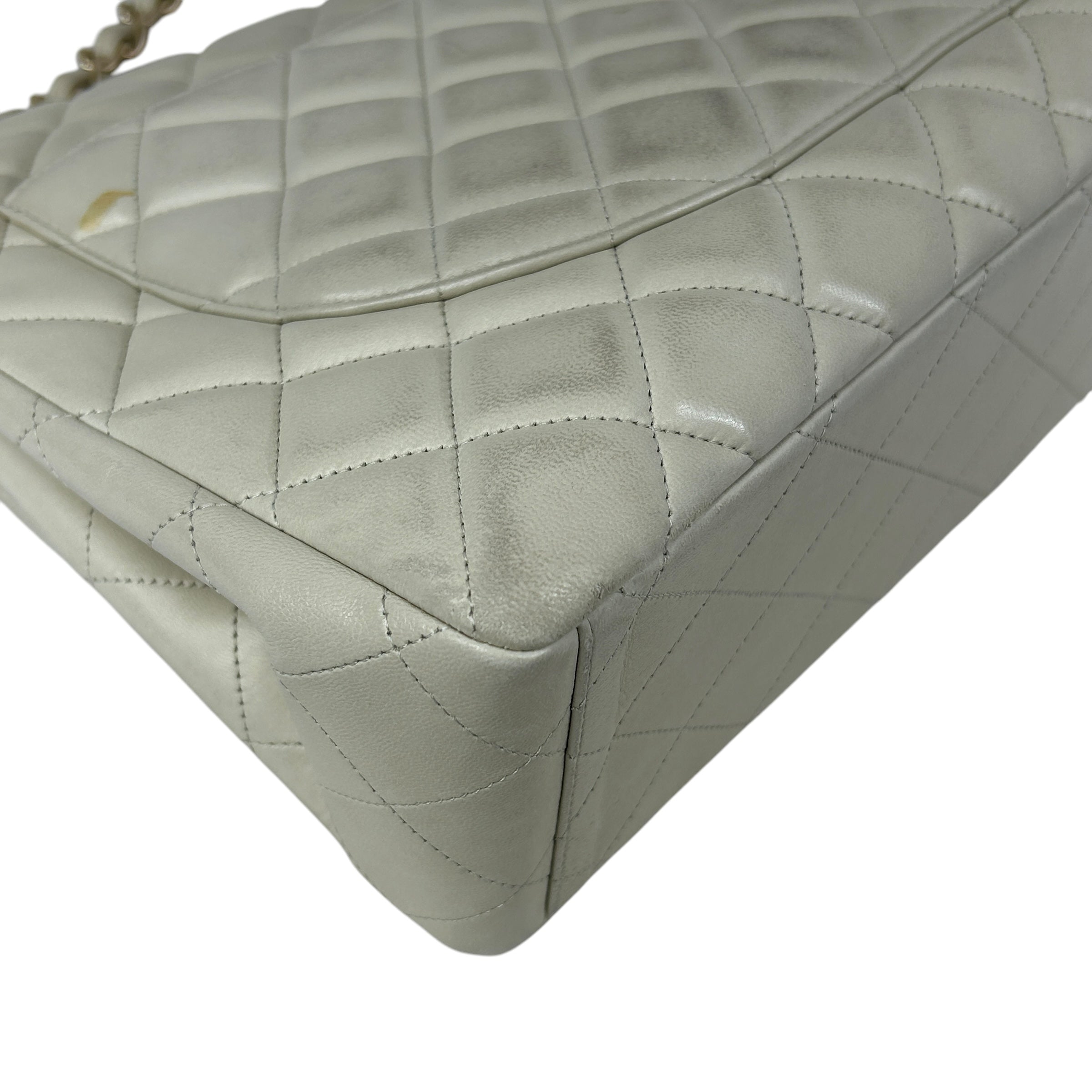 Beige Quilted Lambskin Maxi Single Classic Flap Bag w/MGHW