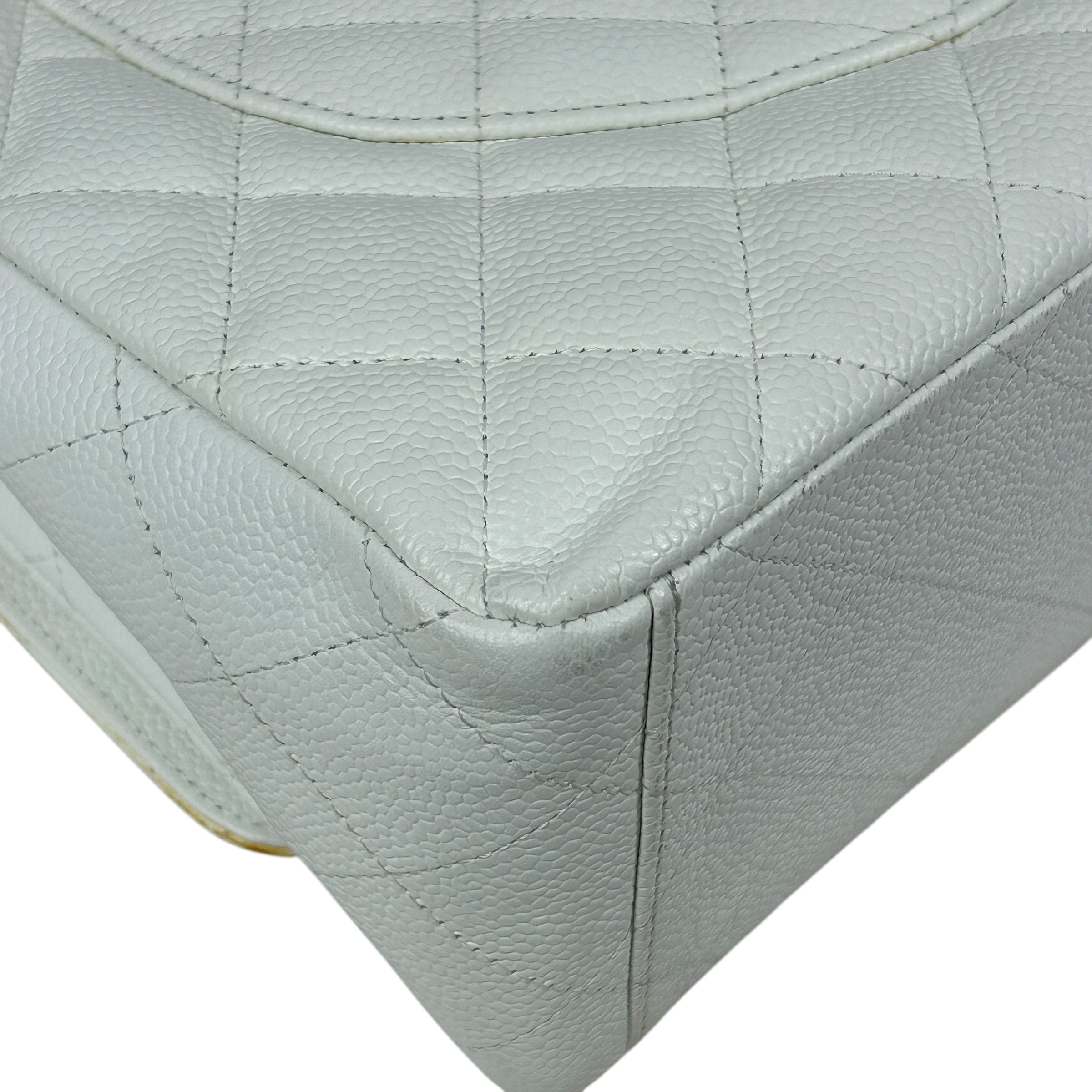 White Caviar Quilted Maxi Single Flap Classic Bag w/SHW