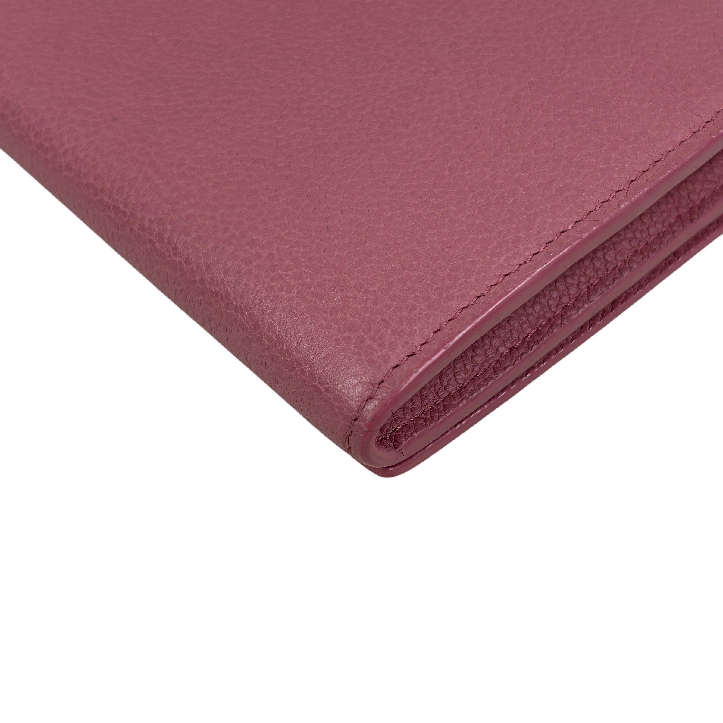 Pink Grained Calfskin Leather Long Wallet w/SHW